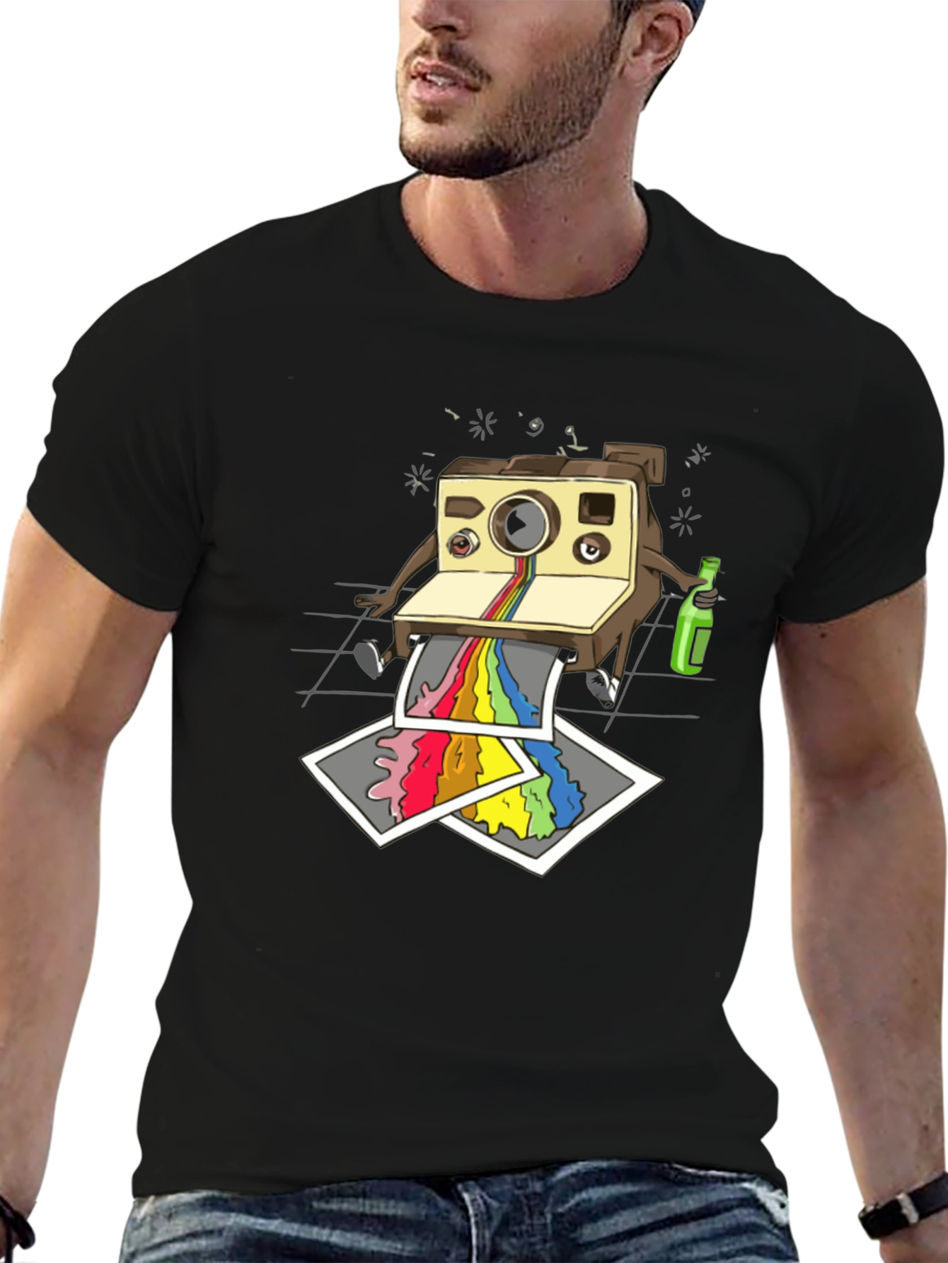 Black Funky Retro Camera Print Black T-Shirt view 6