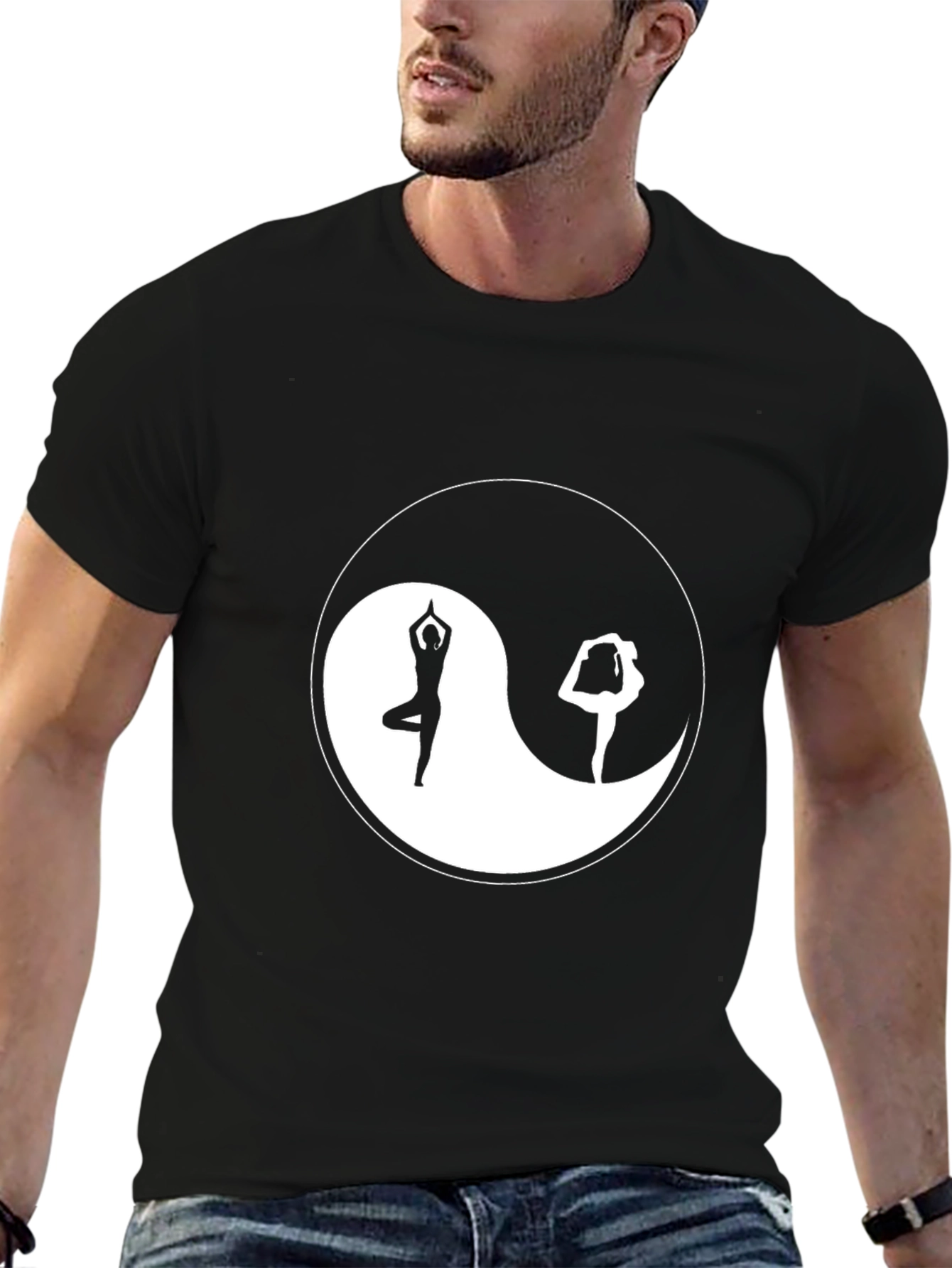 Black Yin Yang Yoga Graphic Black T-Shirt view 6