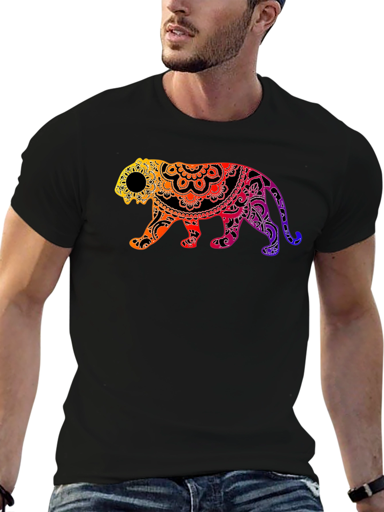 Black Vibrant Mandala Tiger Graphic Tee - Black view 6