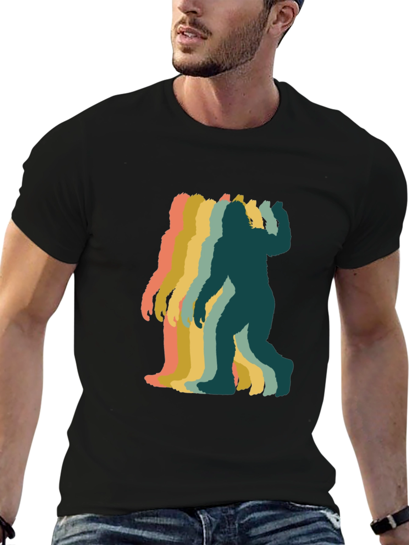Black Retro Bigfoot Silhouette Graphic T-Shirt - Black view 6