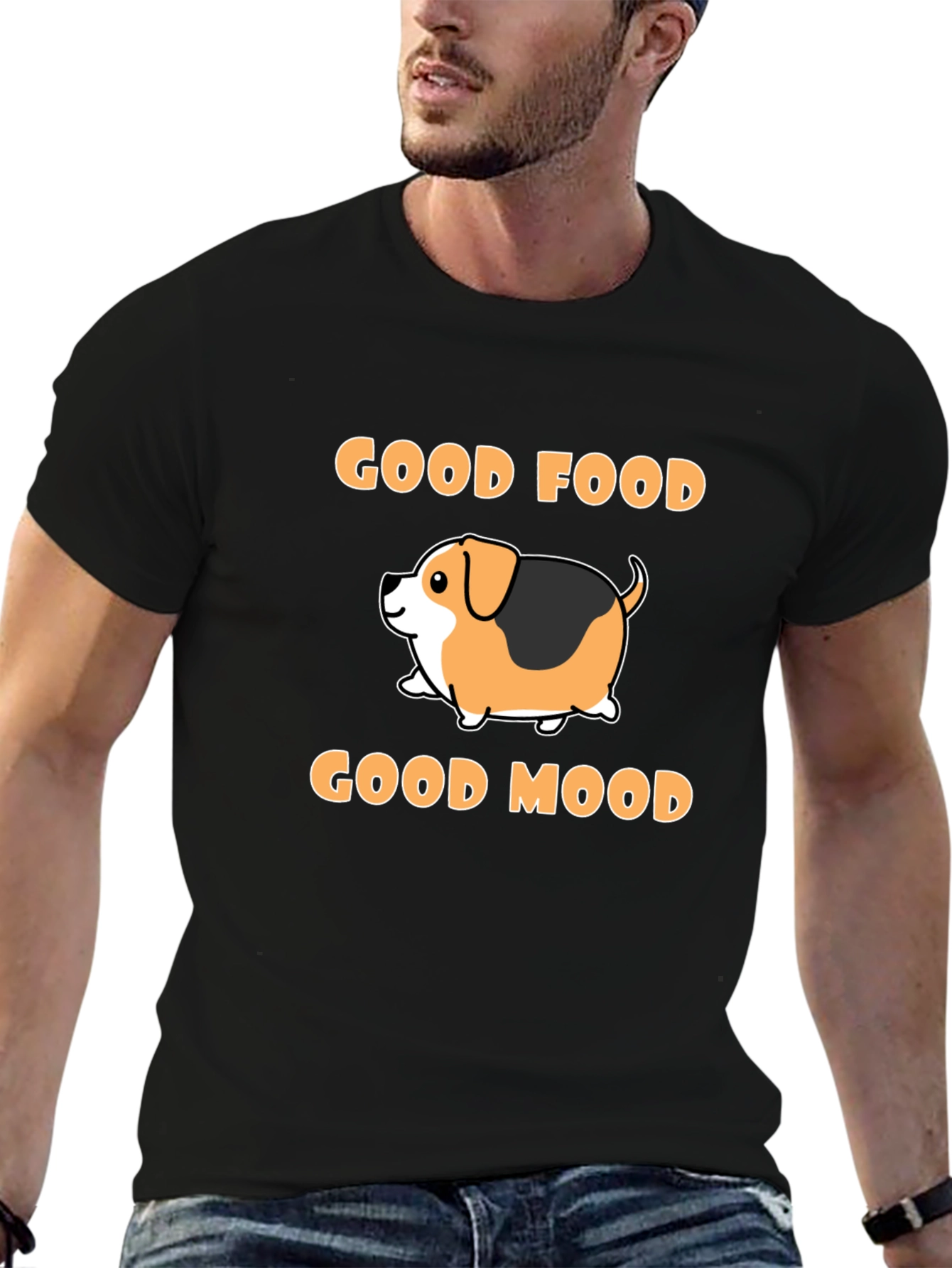 Black Good Food Good Mood Dog T-Shirt view 6