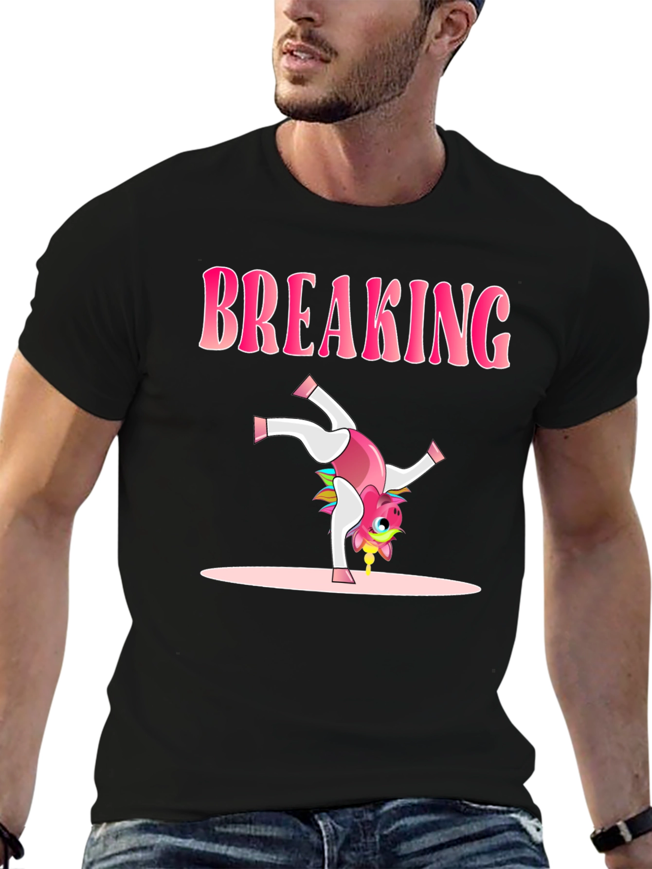 Black Breaking Unicorn Black T-Shirt view 6