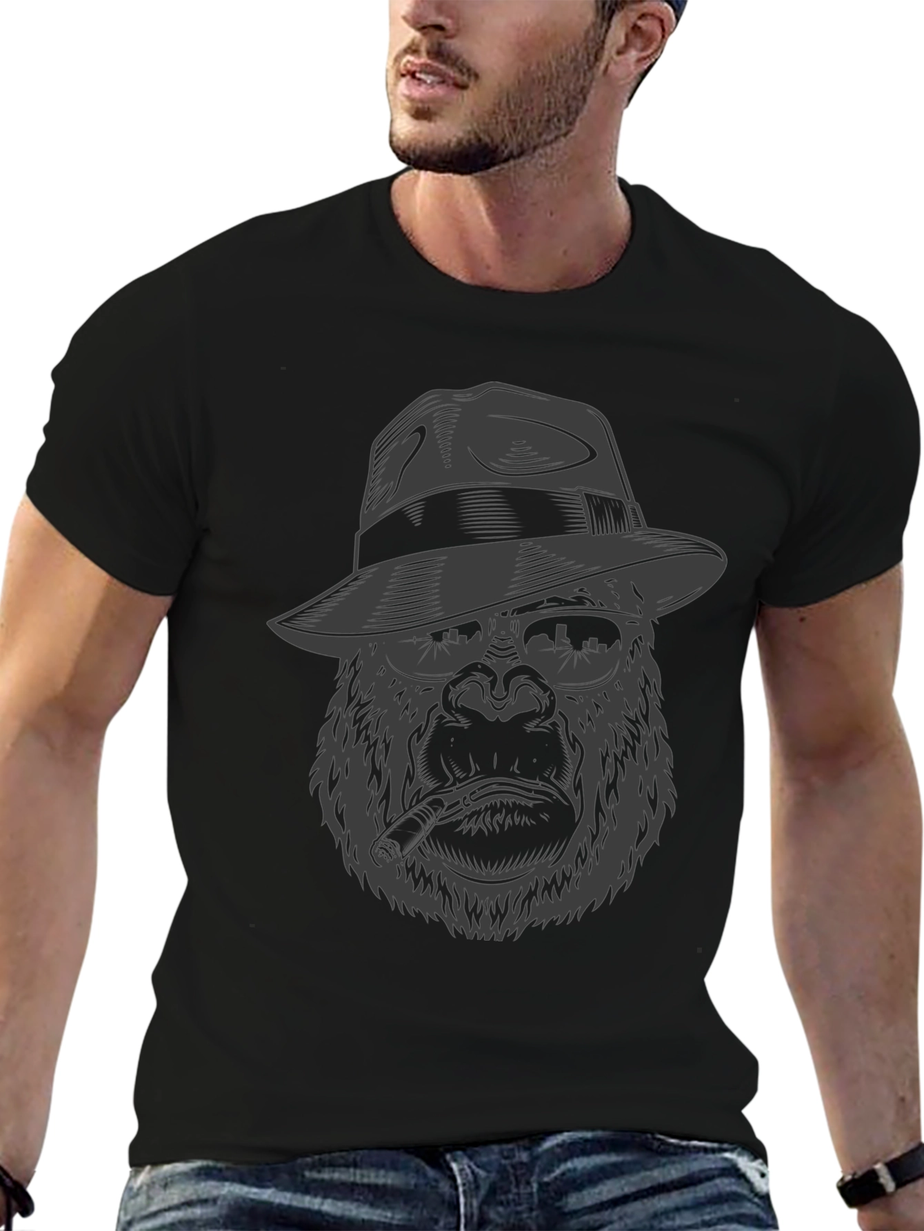 Black Gangster Gorilla Graphic Tee - Cool & Unique Design view 6