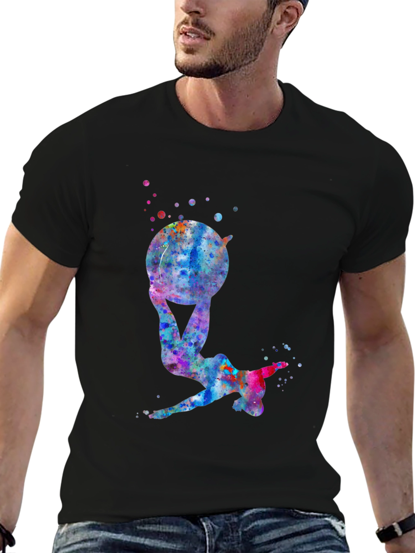 Black Gymnast Watercolor Black T-Shirt view 6