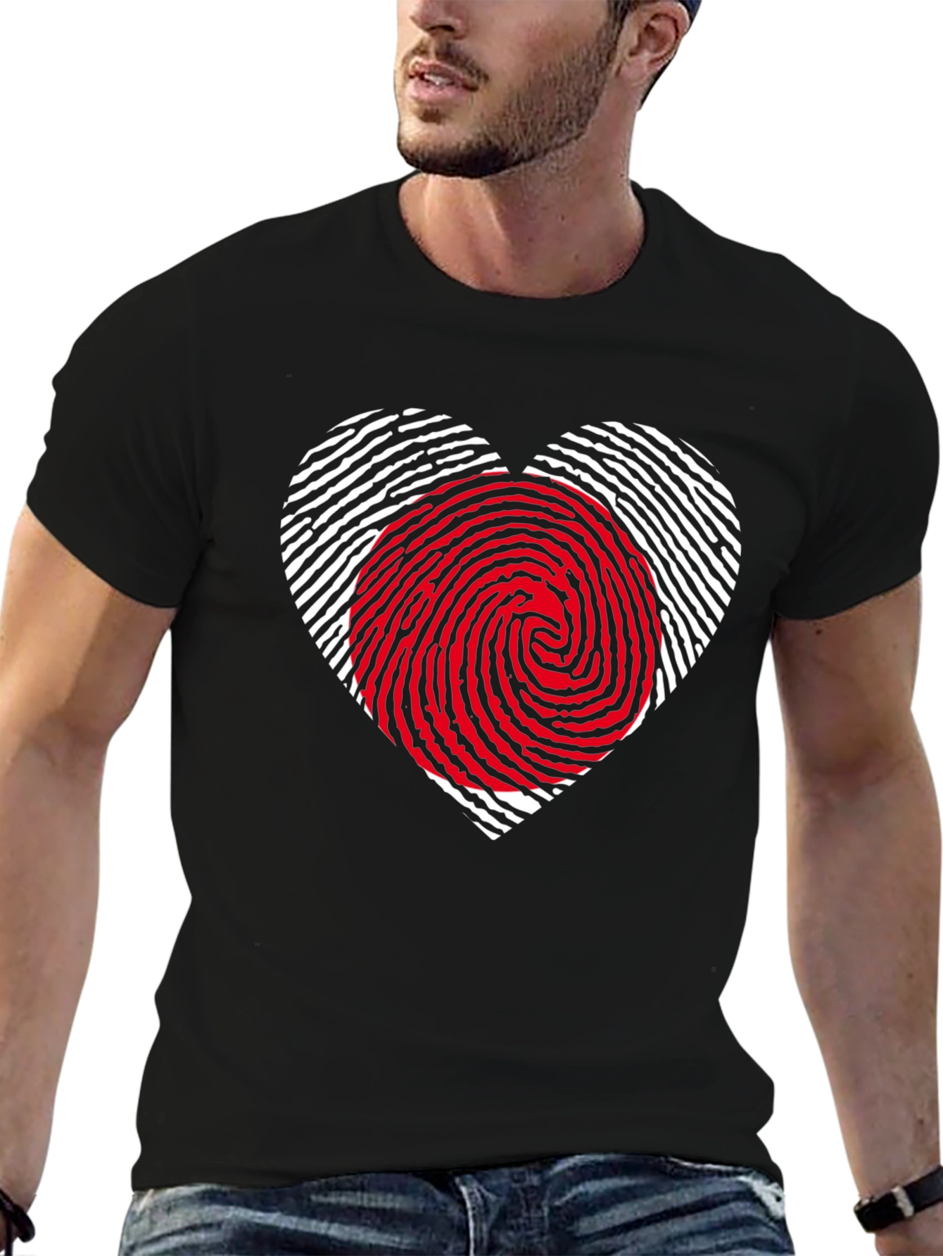 Black Fingerprint Heart Graphic Tee - Stylish Black Shirt view 6