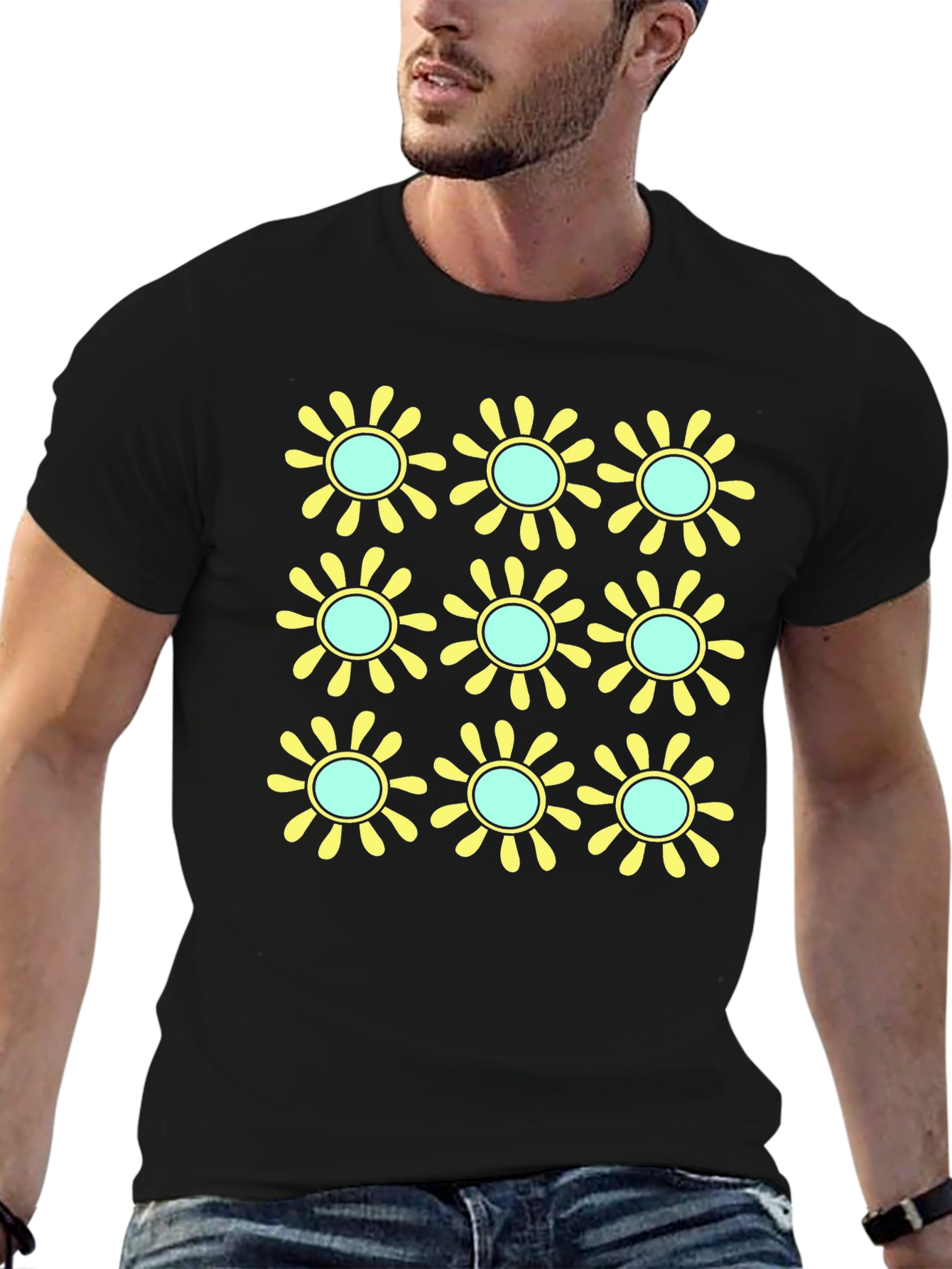 Black Retro Flower Power Graphic T-Shirt view 6