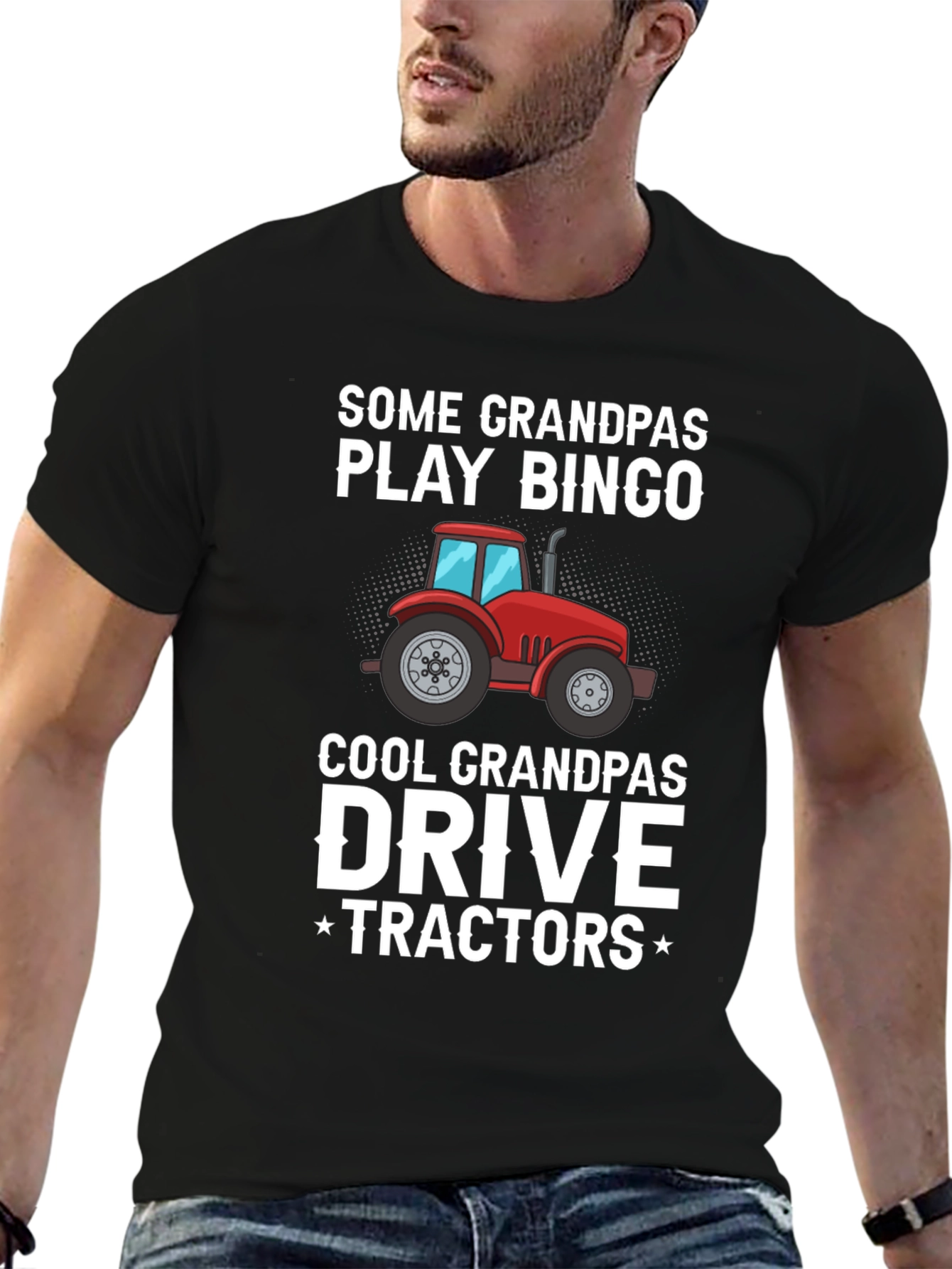 Black Cool Grandpa Drives Tractors T-Shirt view 6