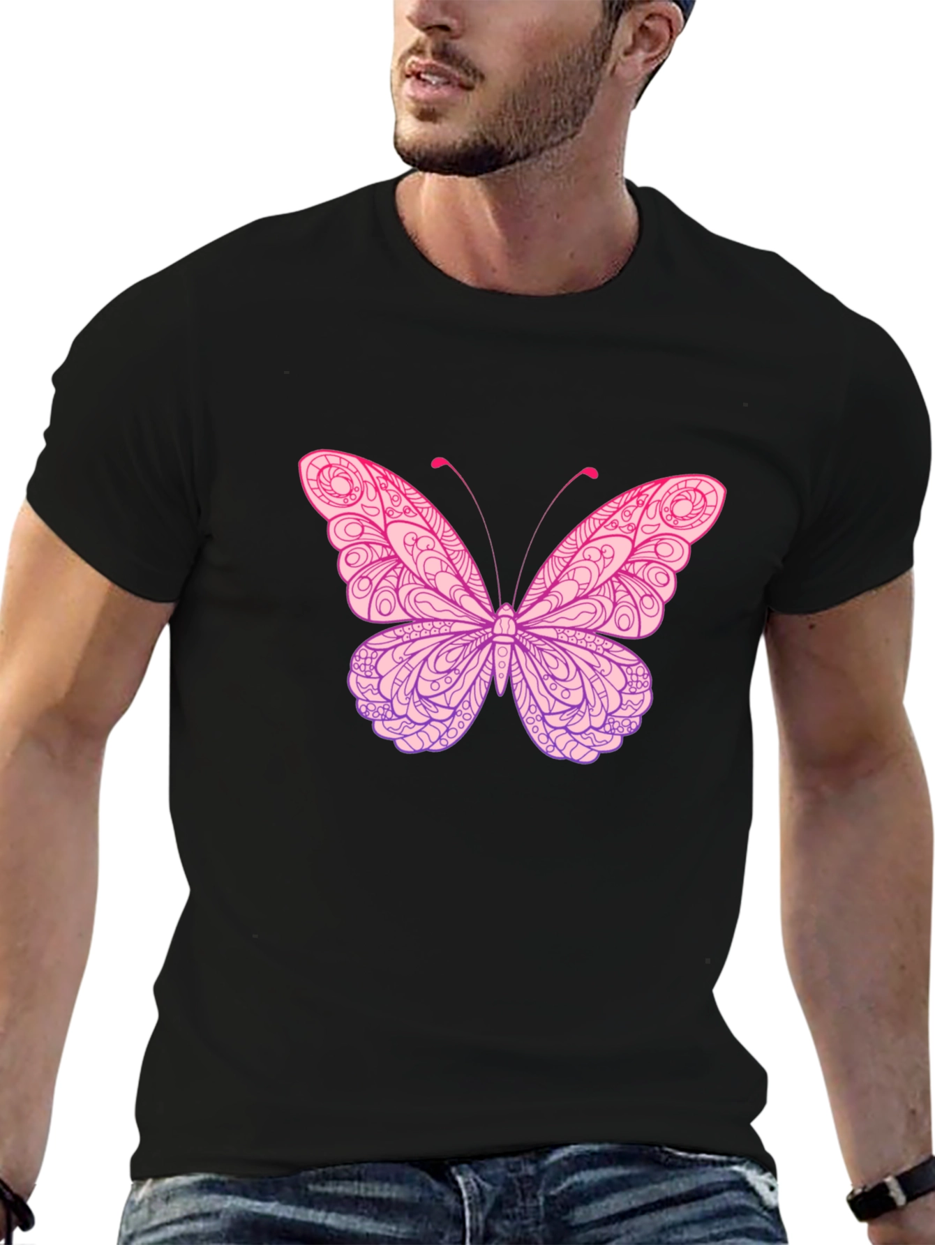 Black Butterfly Graphic Print Black T-Shirt view 6