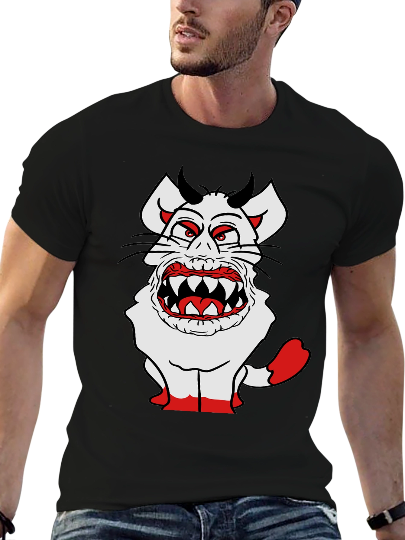 Black Monster Cartoon Graphic Tee - Black Cotton Blend view 6