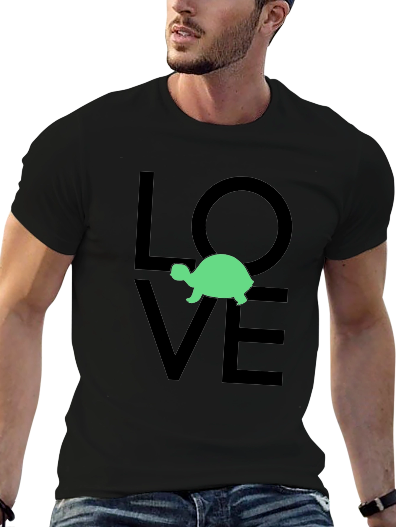 Black Turtle Love Graphic Tee - Black Cotton T-Shirt view 6