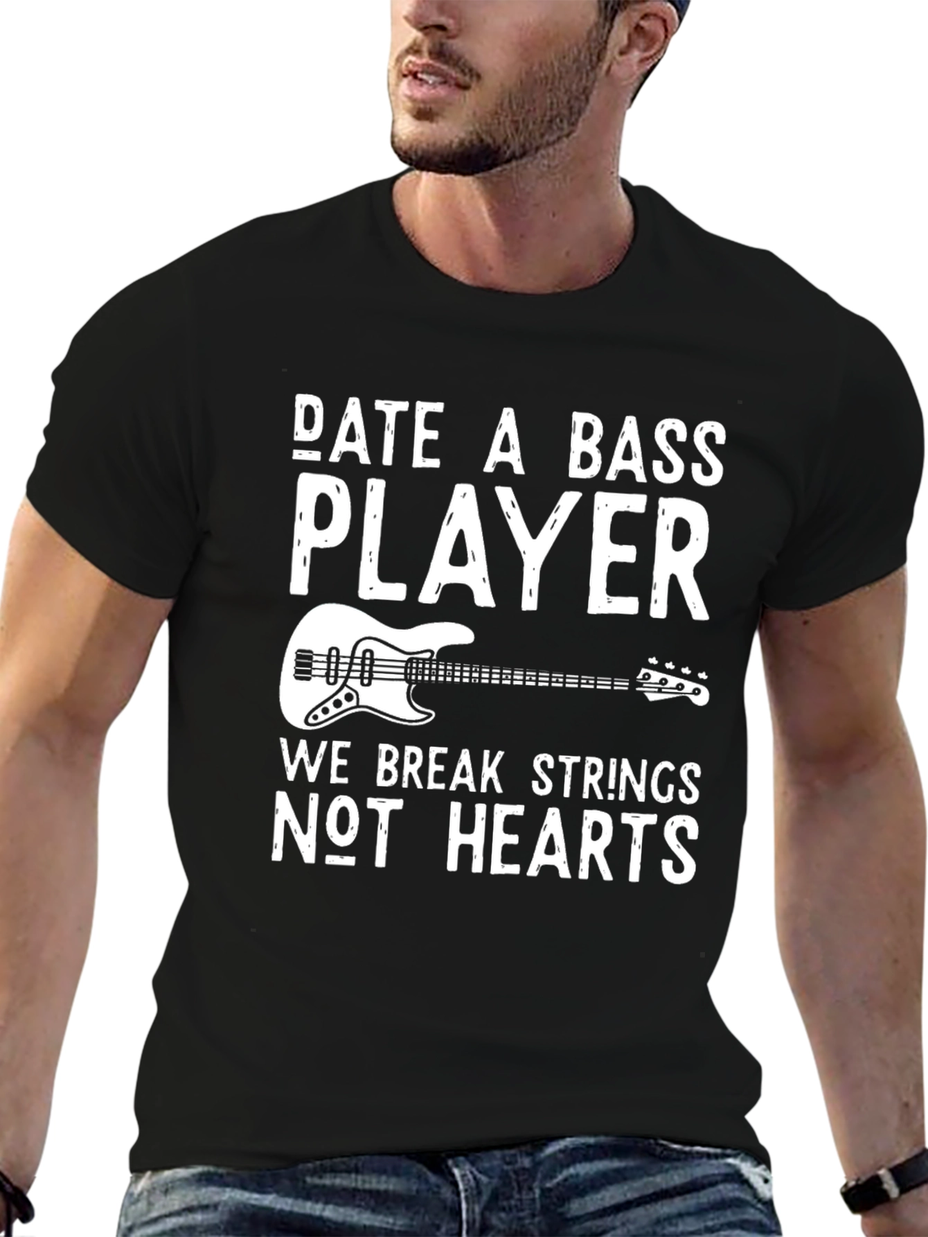 Black Date a Bass Player Graphic T-Shirt view 6