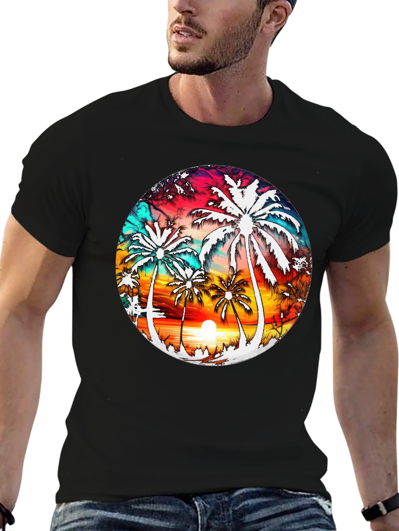 Black Sunset Palm Tree Graphic Tee - Tropical Vibe view 6