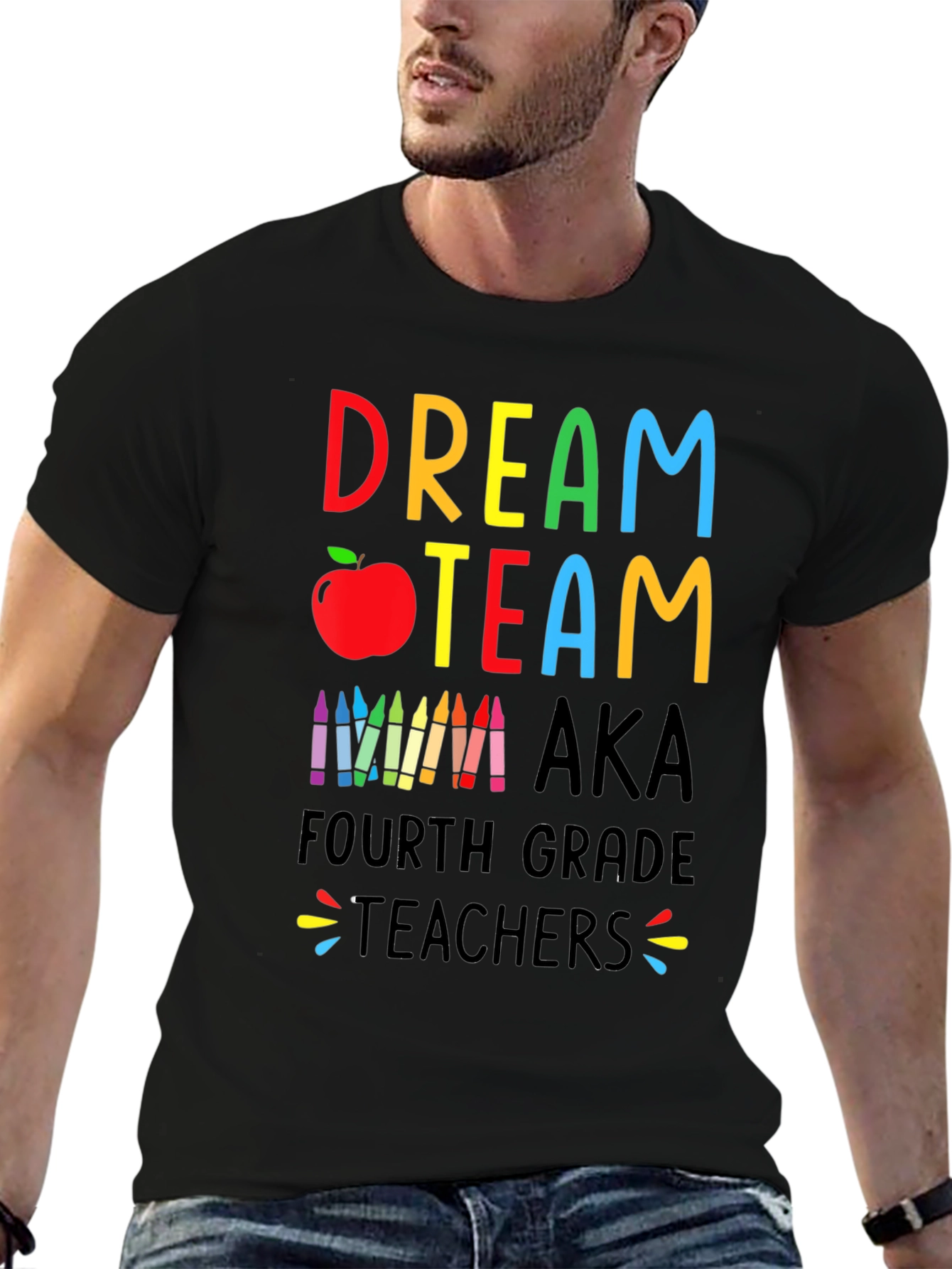 Black Dream Team Teacher Shirt - Fourth Grade view 6