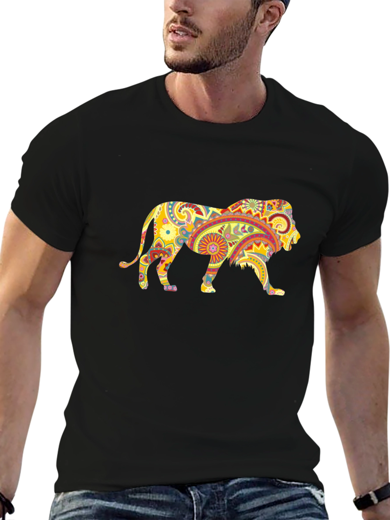 Black Lion Paisley Graphic T-Shirt - Unique Design view 6