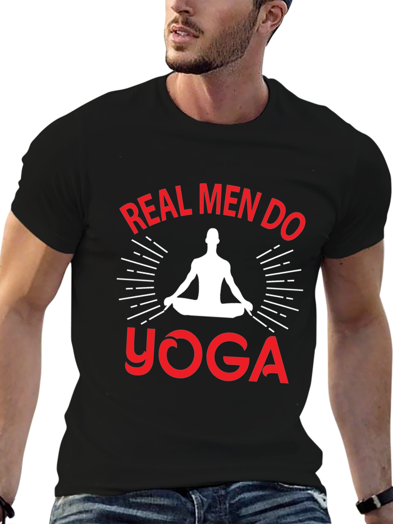 Black Real Men Do Yoga Graphic T-Shirt view 6