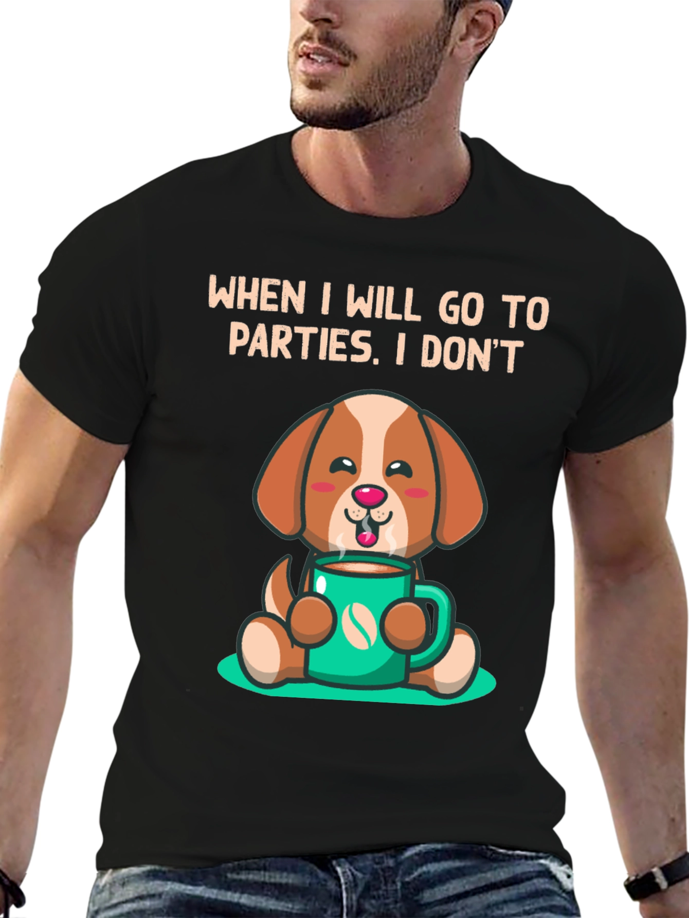 Black Cute Puppy Coffee Lover T-Shirt view 6
