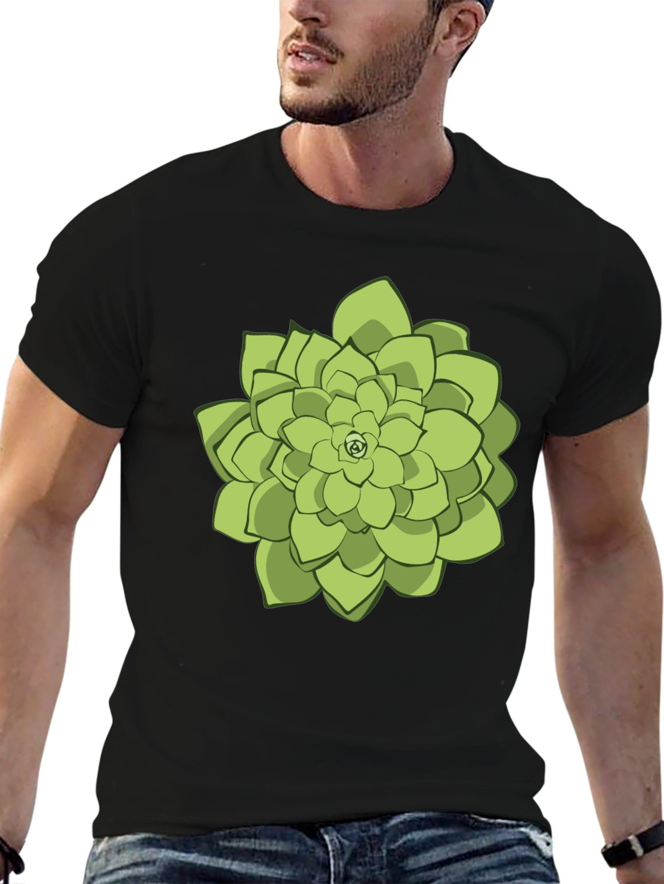 Black Black T-Shirt with Succulent Graphic Print view 6