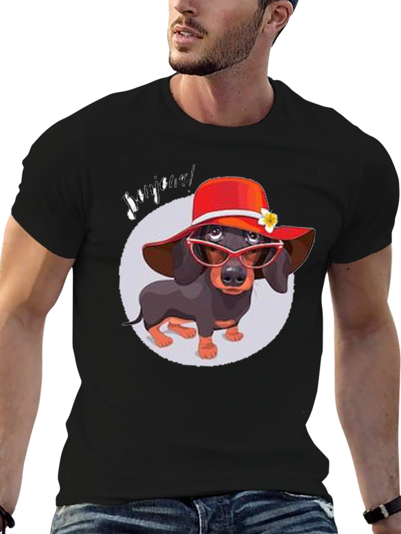 Black Dachshund in Hat T-Shirt - Funny Dog Lover Tee view 6