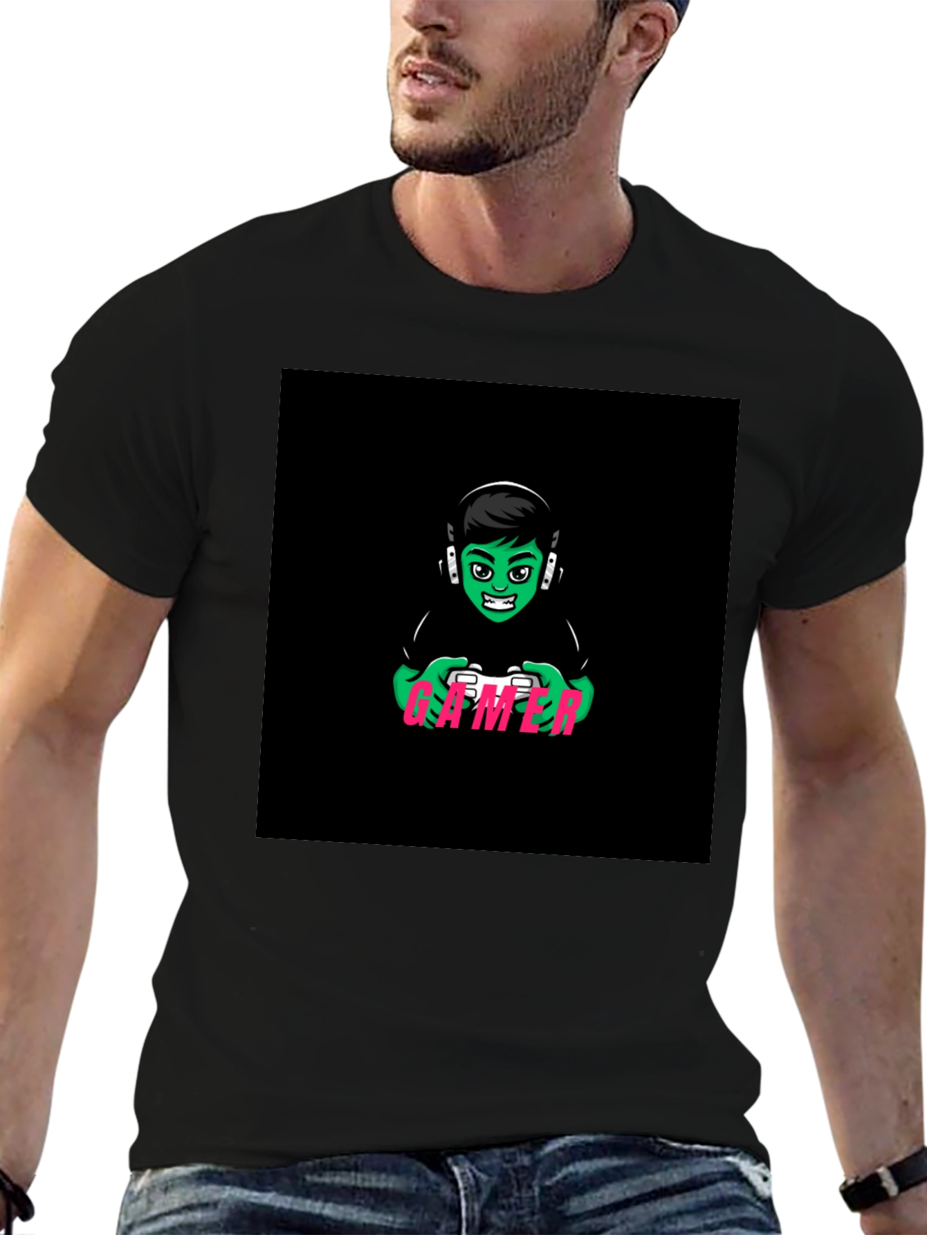 Black Gamer Graphic T-Shirt - Black Cotton Tee view 6