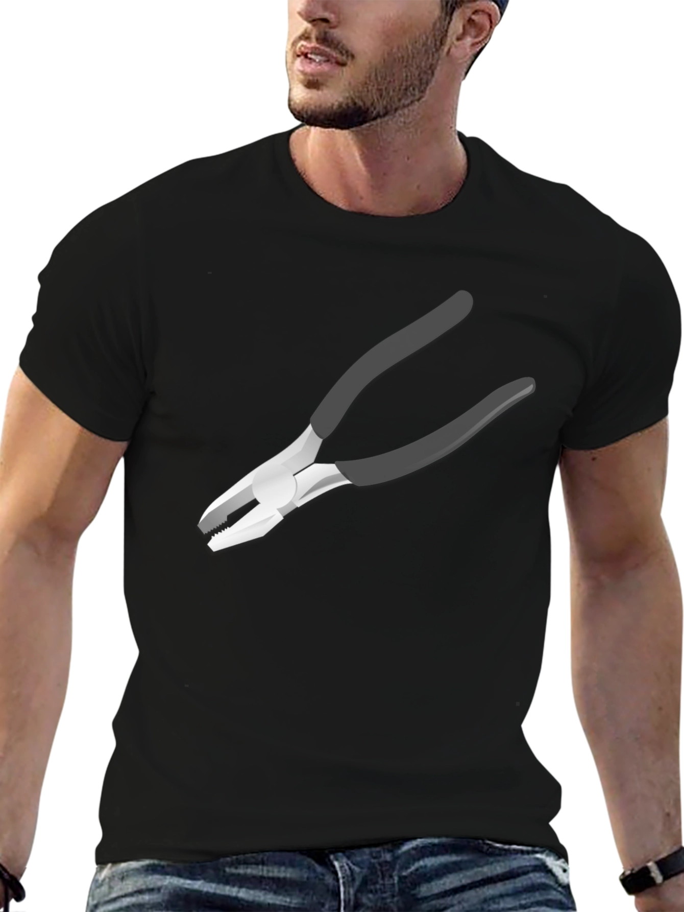 Black Novelty Pliers Graphic Black T-Shirt view 6