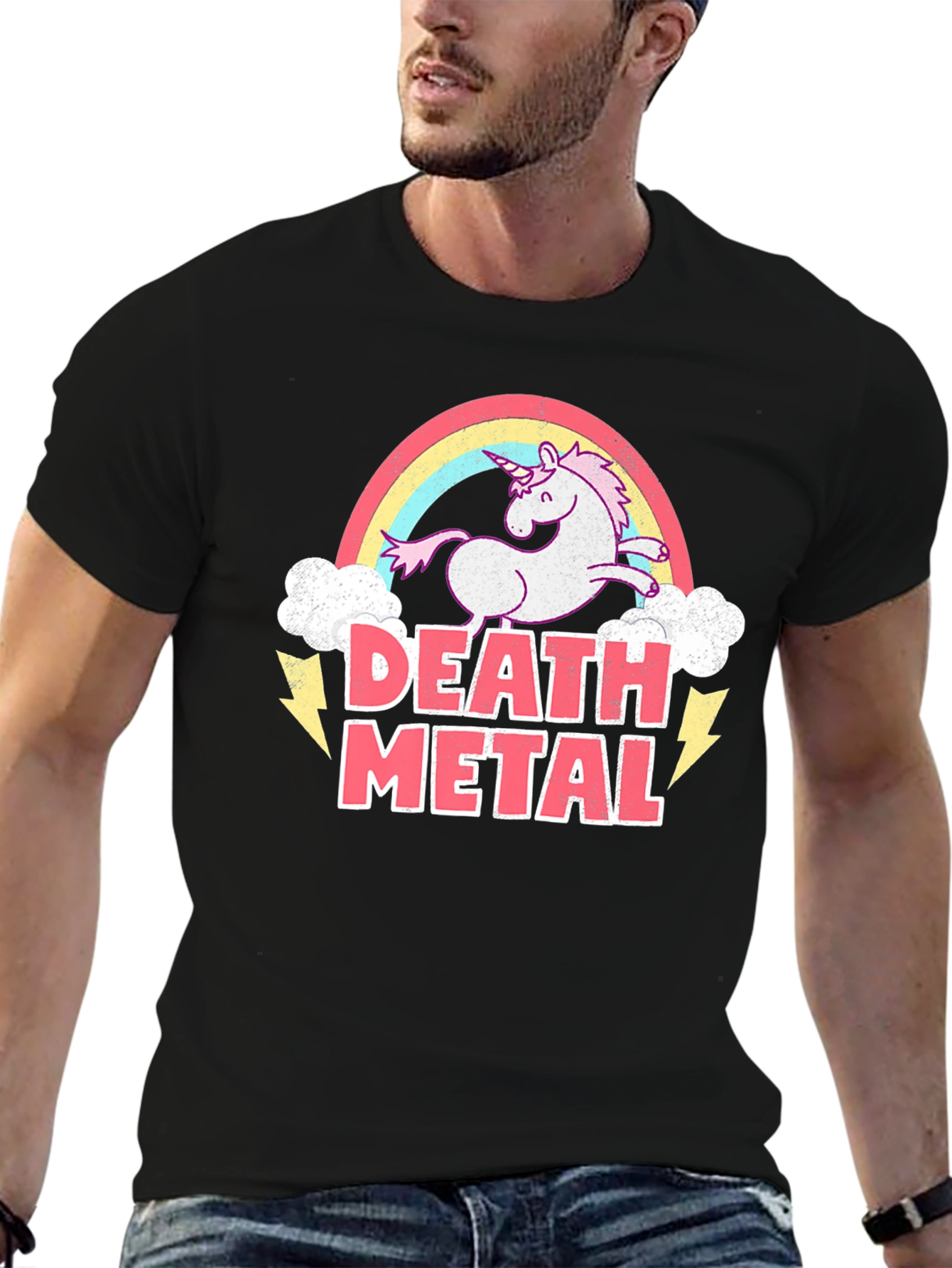 Black Death Metal Unicorn T-Shirt - Black Cotton Tee view 6