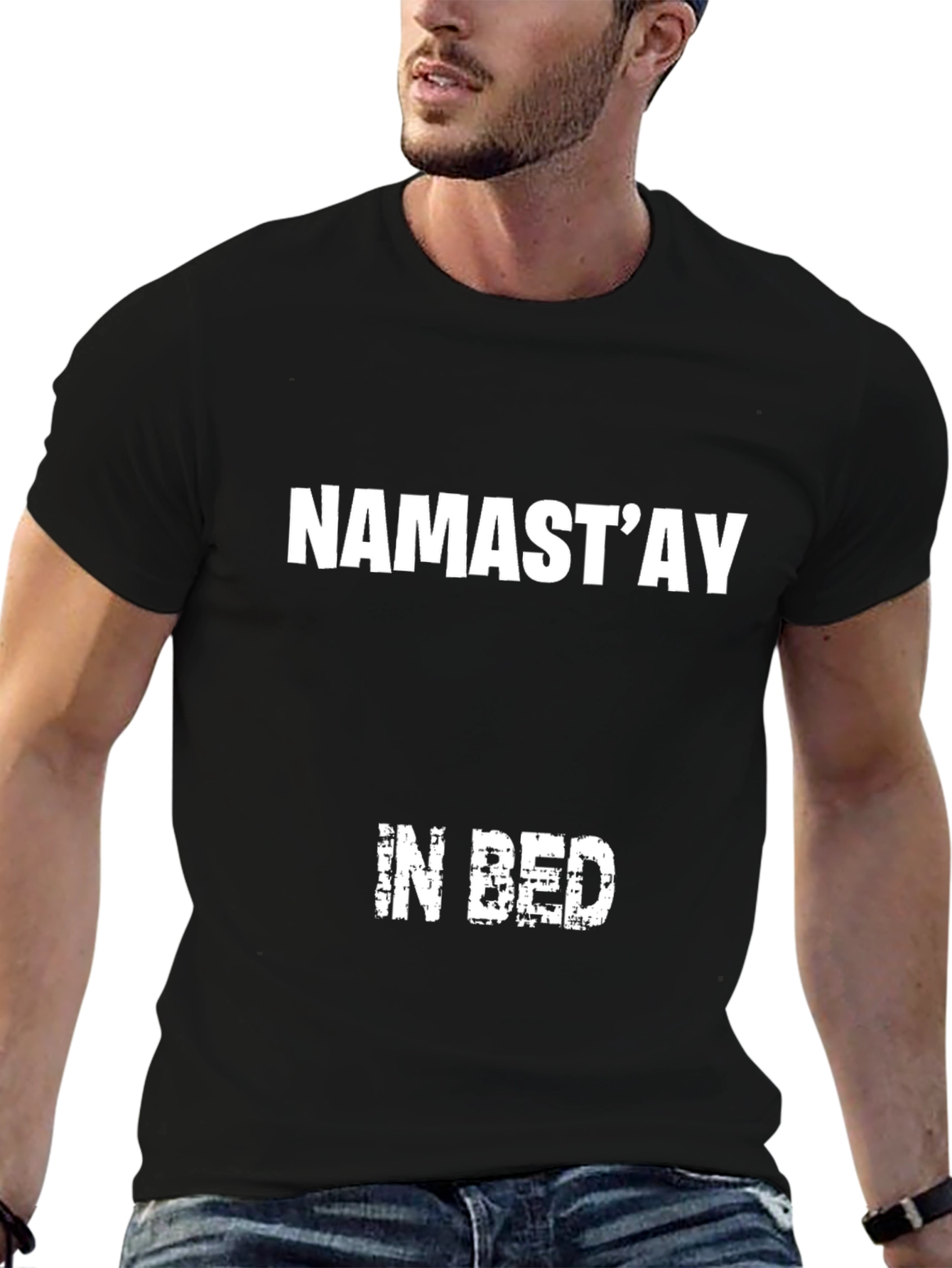 Black Namast'ay In Bed Graphic Tee - Black view 6
