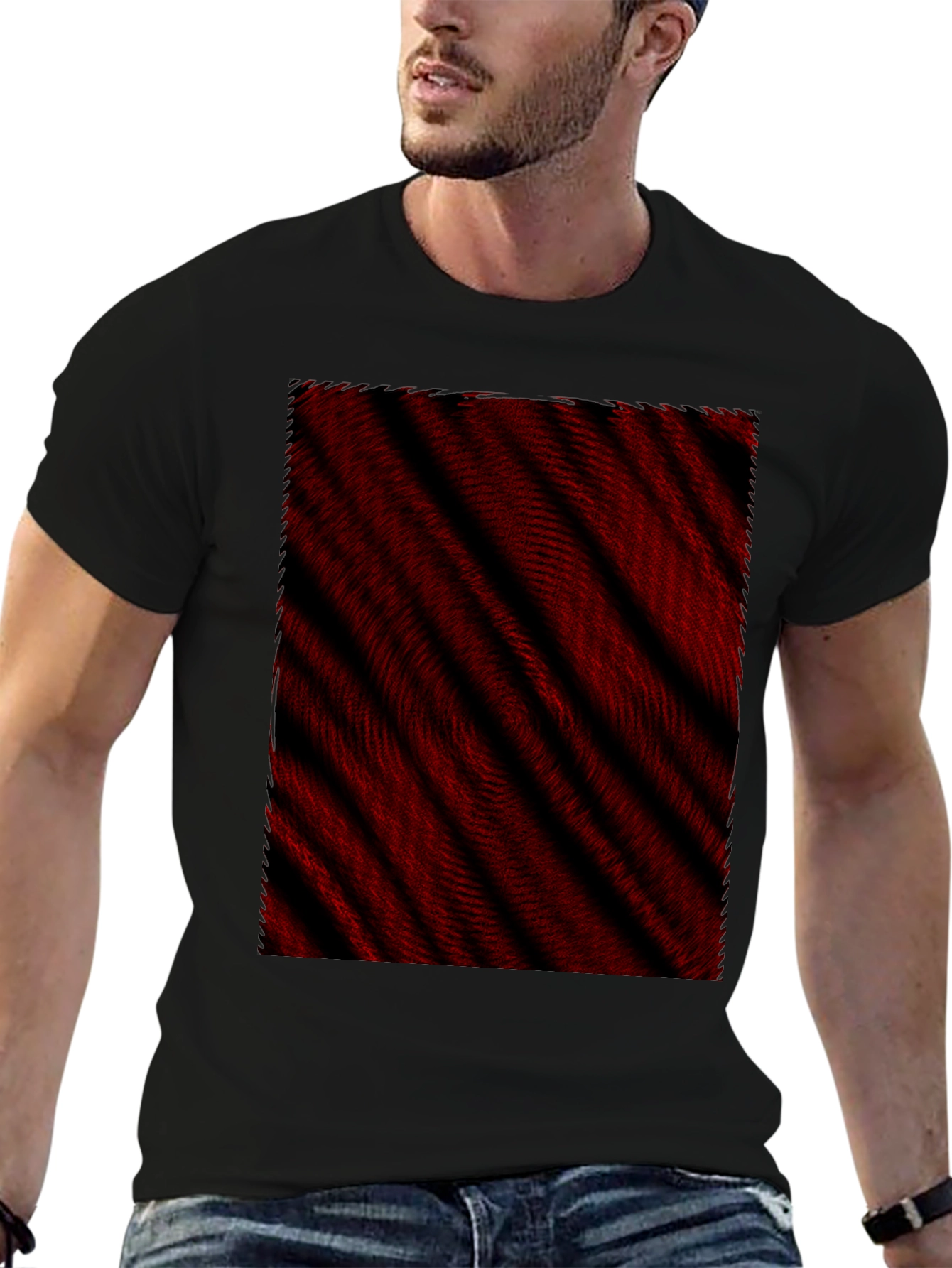 Black Abstract Red & Black Striped Tee view 6