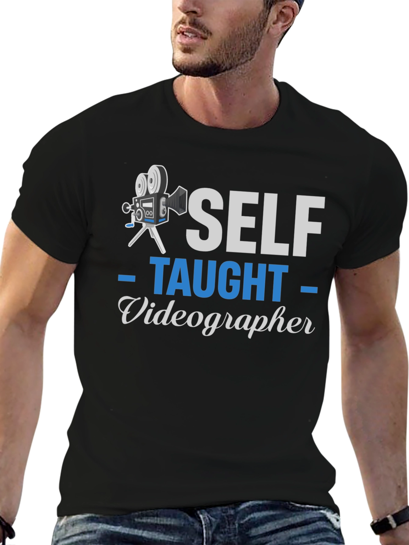 Black Self Taught Videographer Graphic Tee view 6