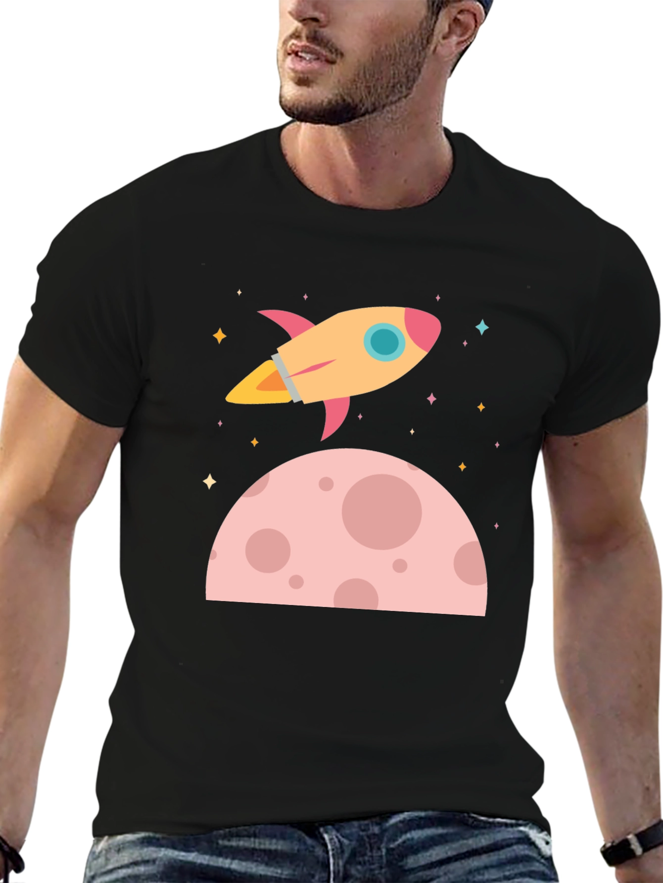 Black Rocket Launch Graphic T-Shirt - Space Adventure Tee view 6