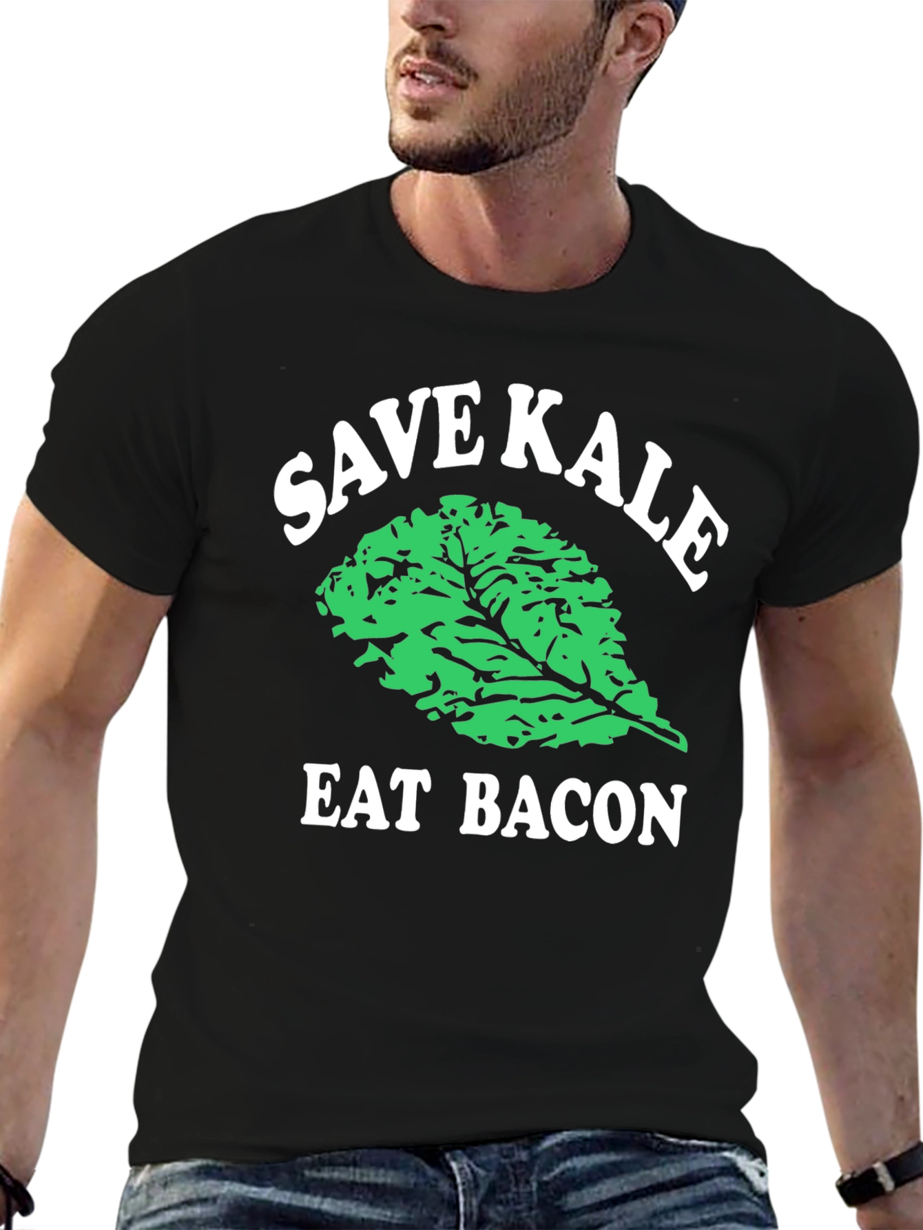 Black Save Kale Eat Bacon Graphic Tee view 6