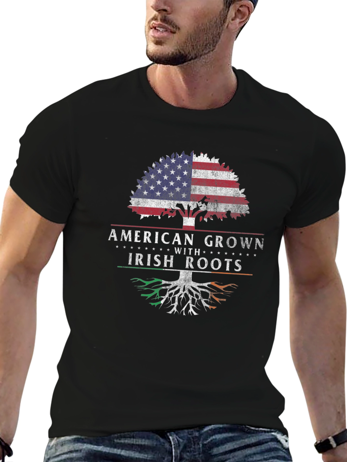 Black American Grown Irish Roots Graphic Tee view 6
