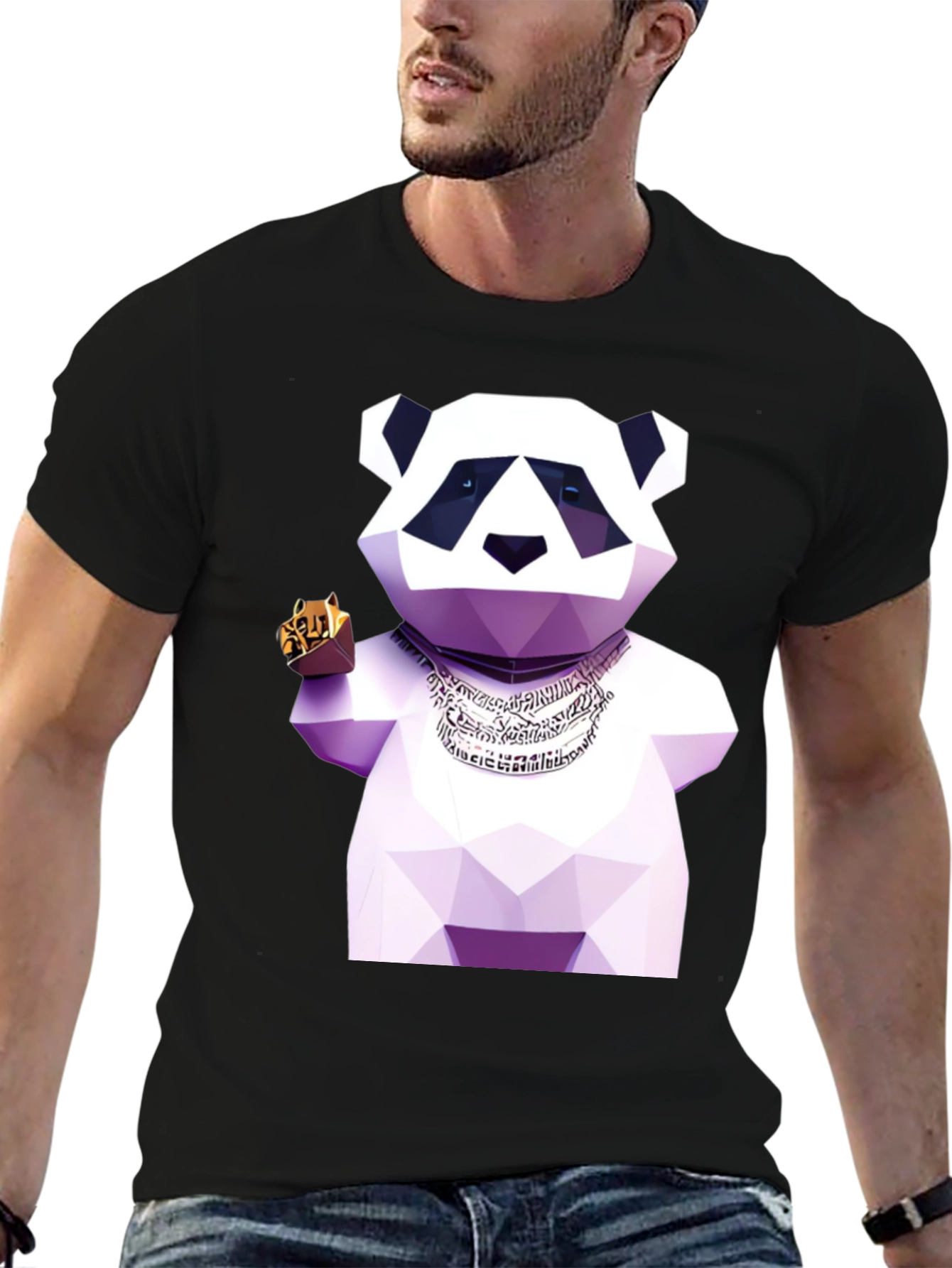 Black Geometric Panda T-Shirt view 6
