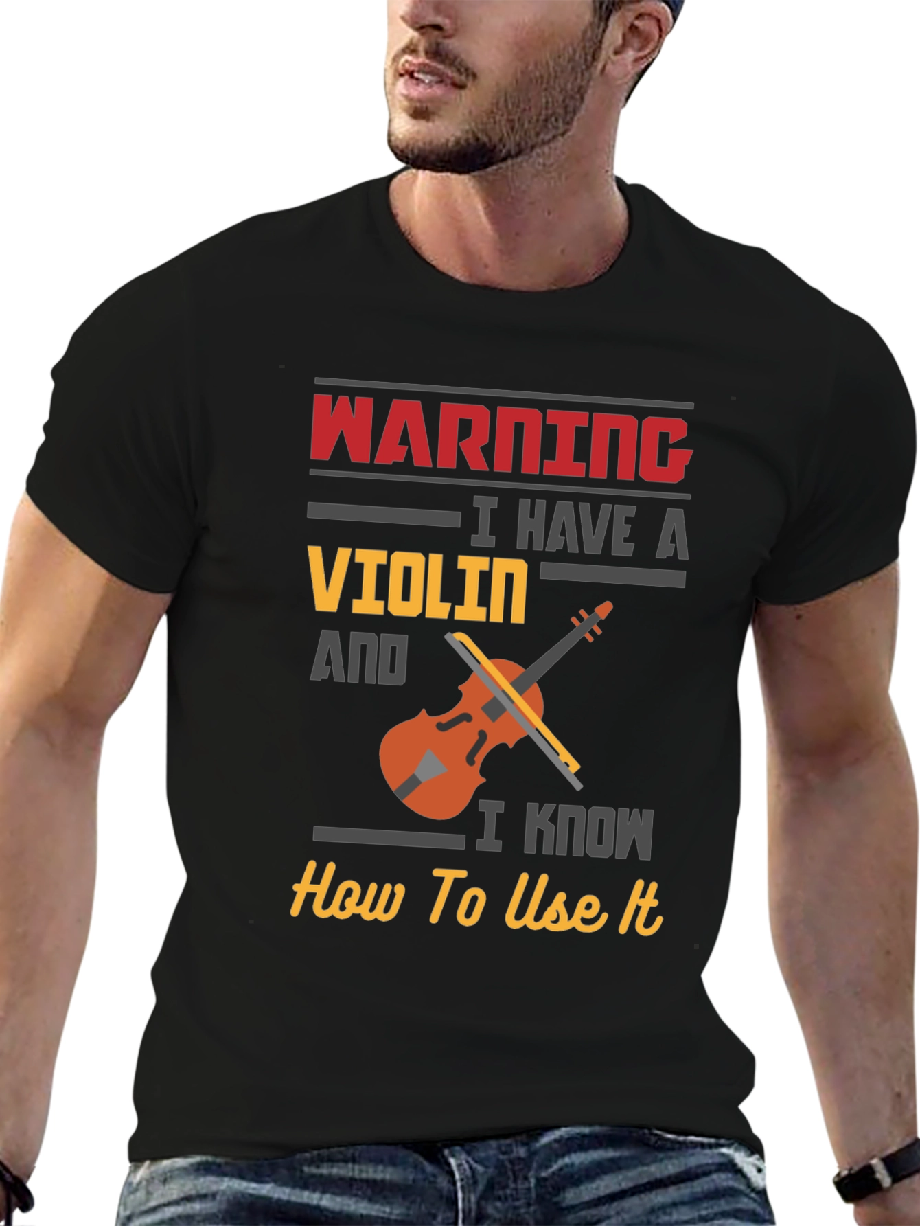 Black Warning Violin Player Black T-Shirt view 6