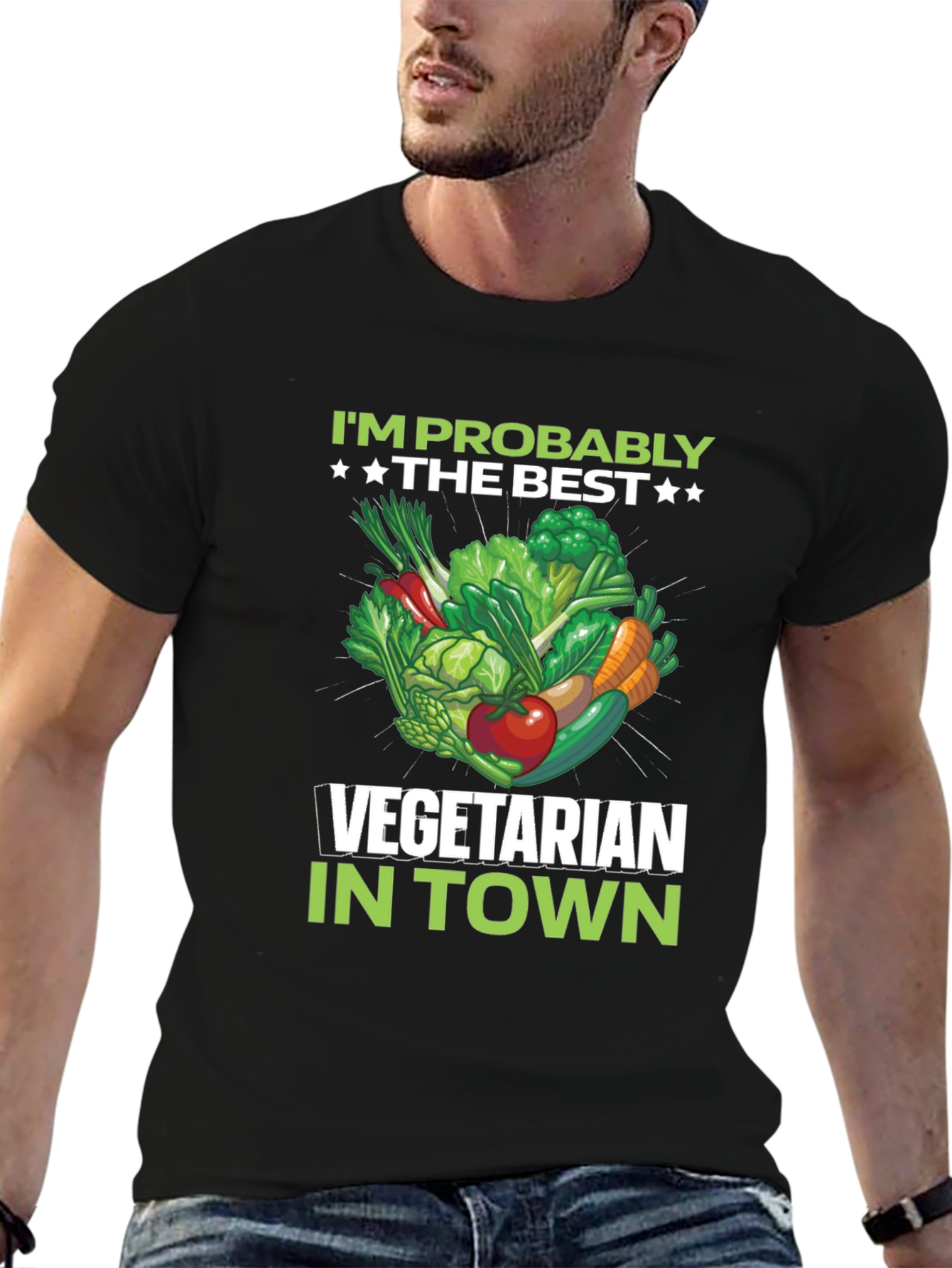 Black Best Vegetarian in Town T-Shirt view 6