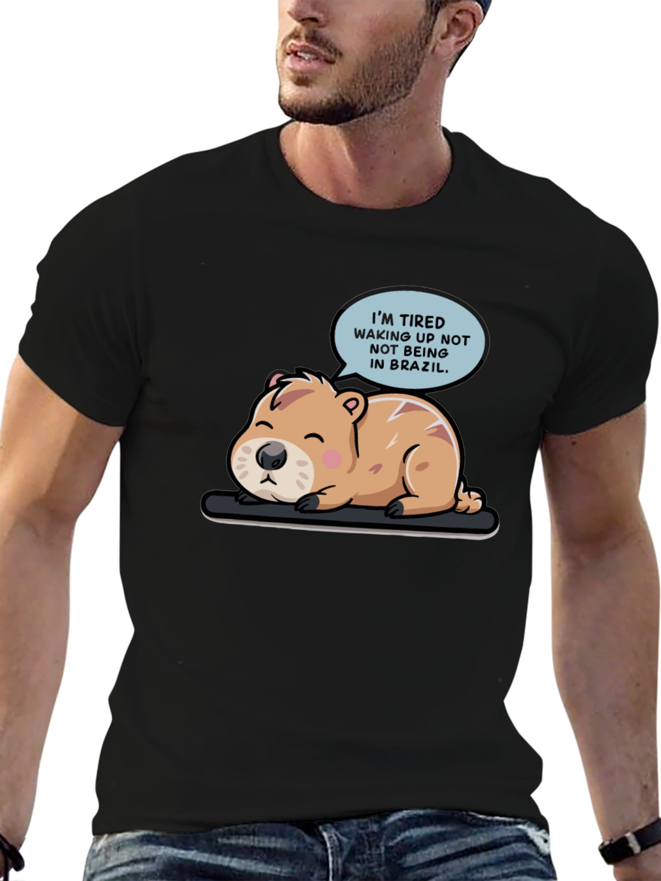 Black Tired Capybara Brazil T-Shirt view 6