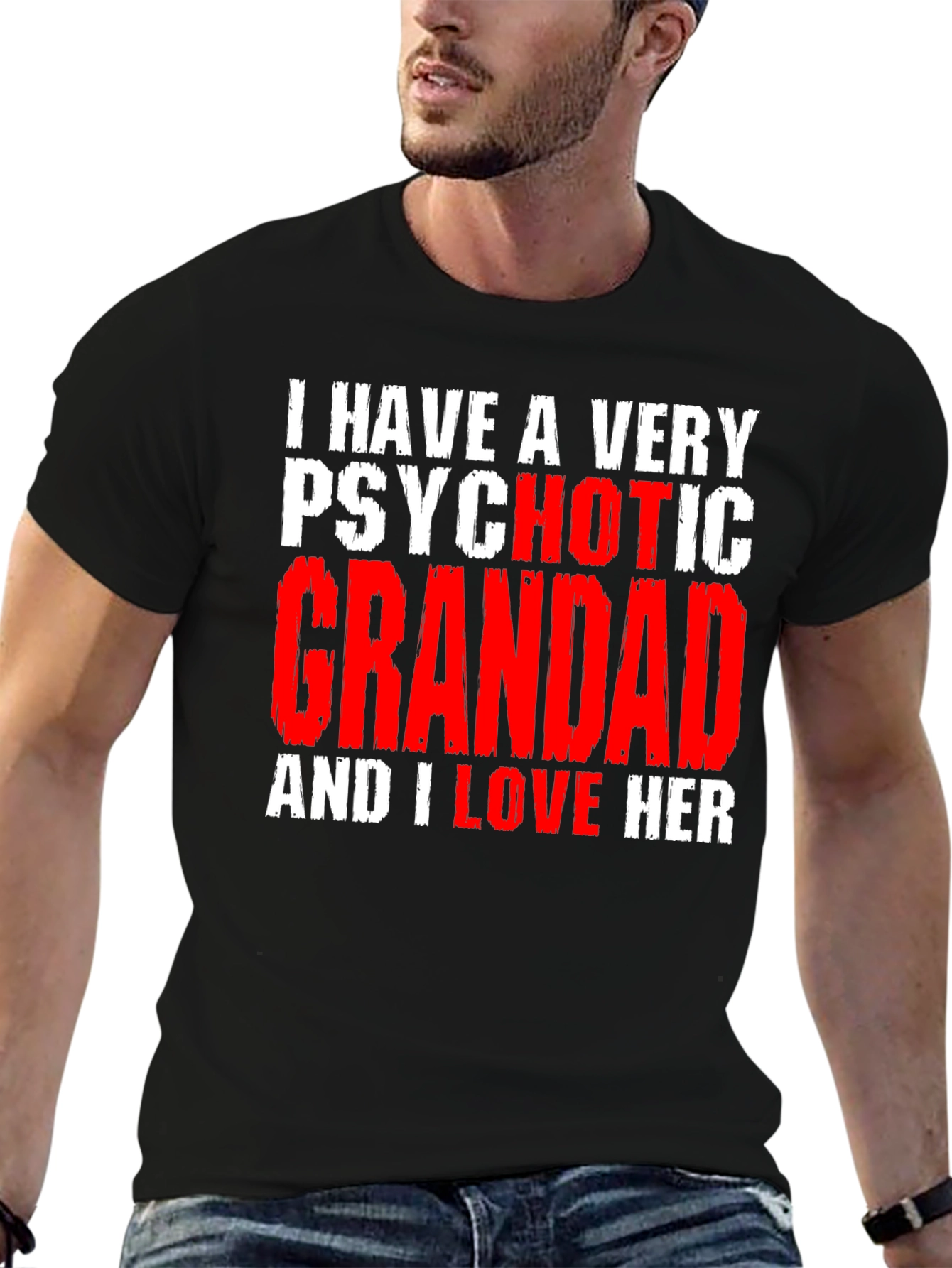Black Psychotic Grandad Graphic Tee - Funny T-Shirt view 6
