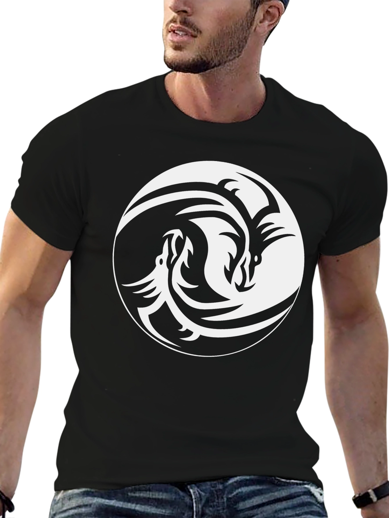 Black Yin Yang Dragon Graphic Tee view 6