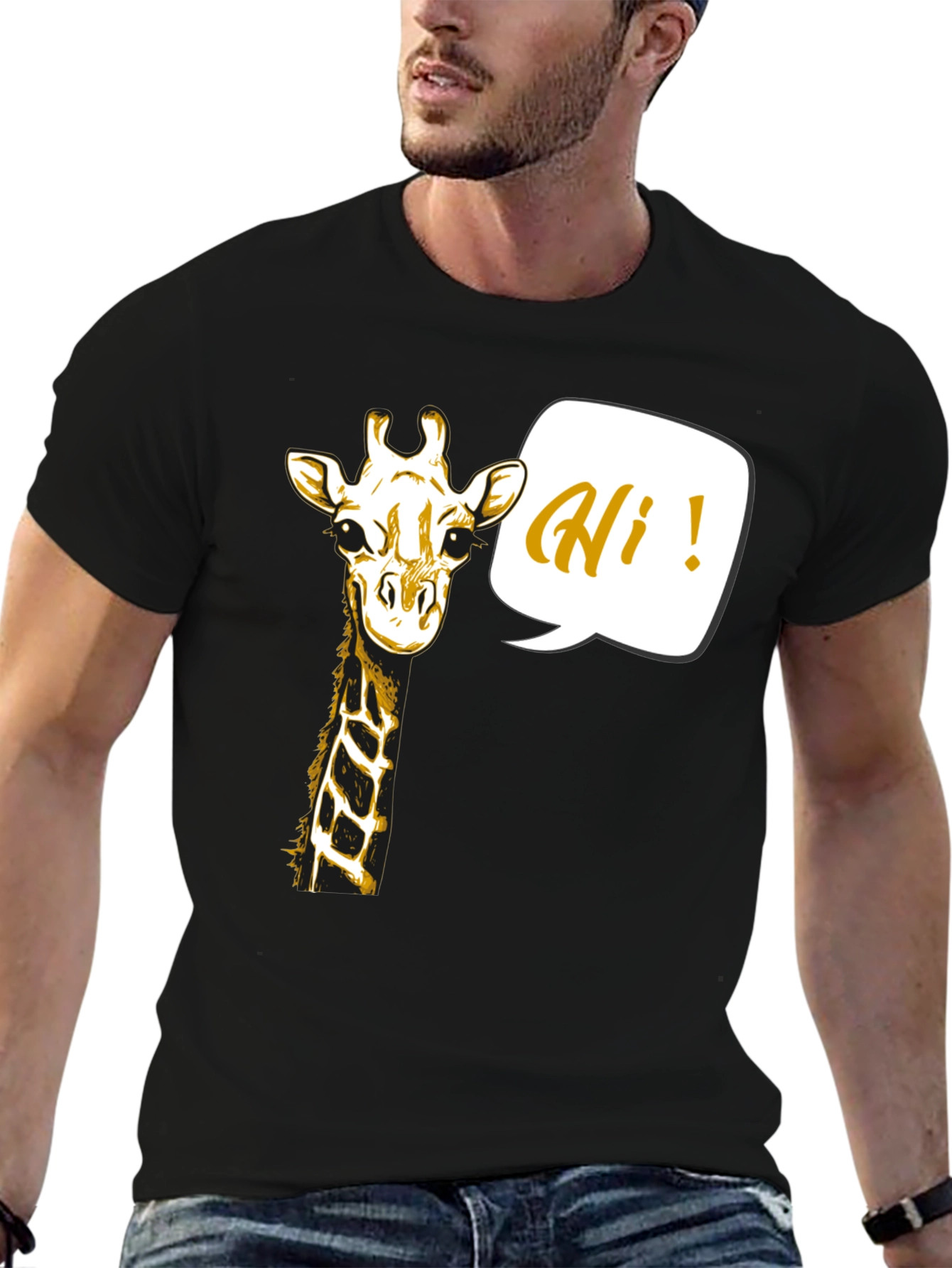 Black Giraffe Hi! Graphic Tee - Black Crew Neck Shirt view 6