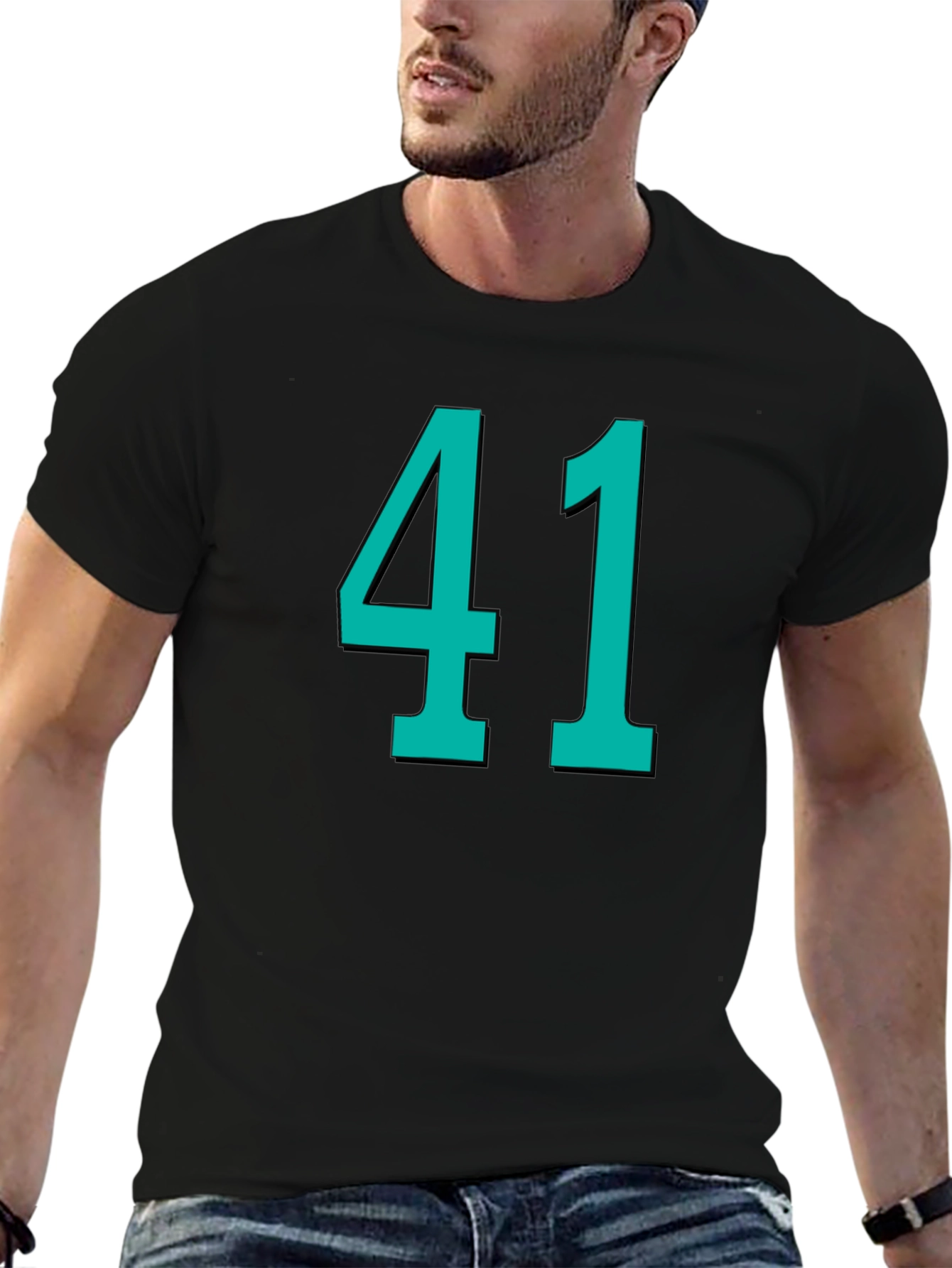 Black Number 41 Graphic Tee - Black Cotton T-Shirt view 6