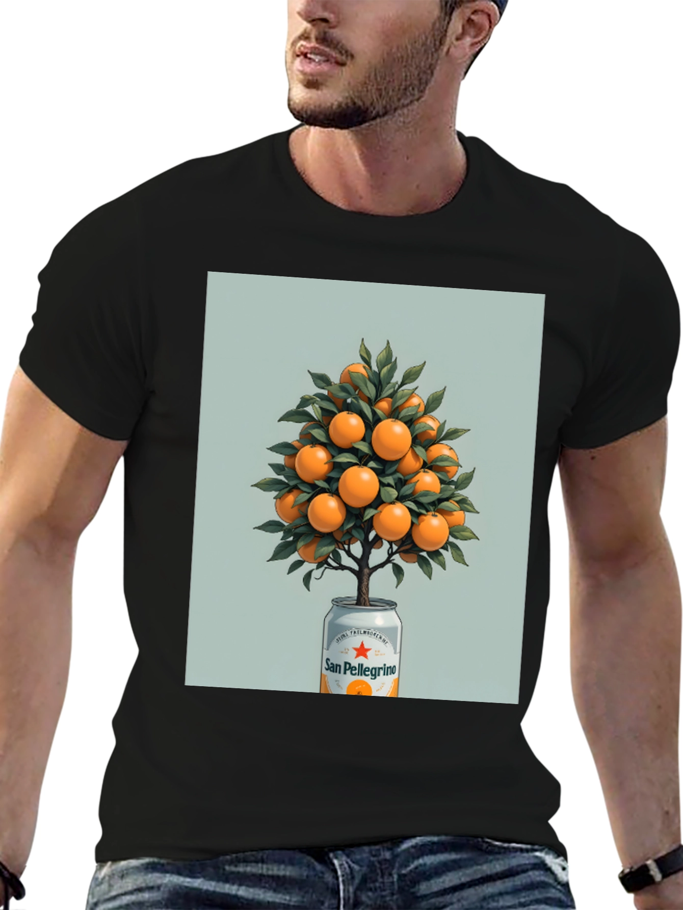 Black San Pellegrino Orange Tree Graphic Tee view 6