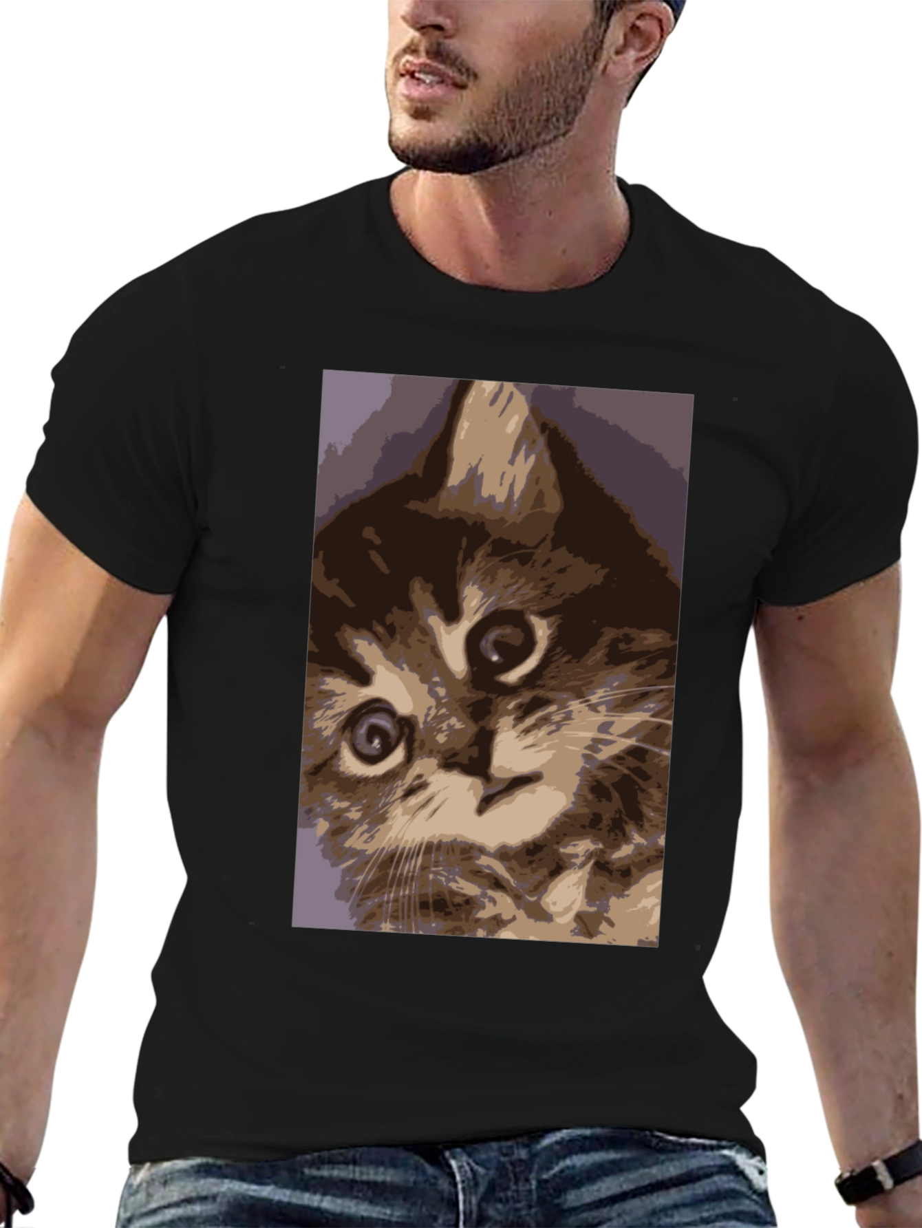 Black Curious Kitten Graphic Tee - Soft Cotton Comfort view 6