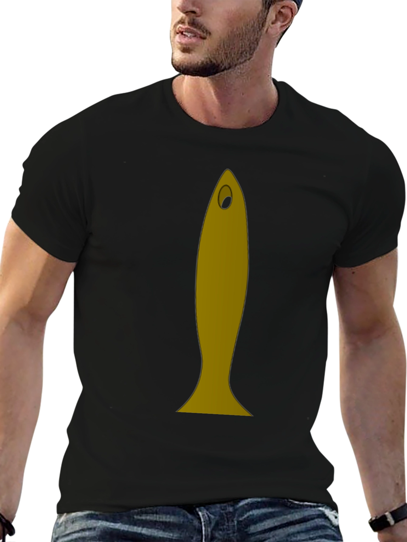 Black Funny Fish Graphic Tee - Black Cotton T-Shirt view 6