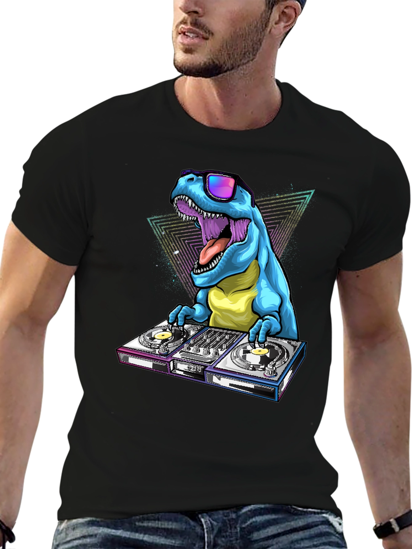 Black DJ Dinosaur Graphic Tee view 6