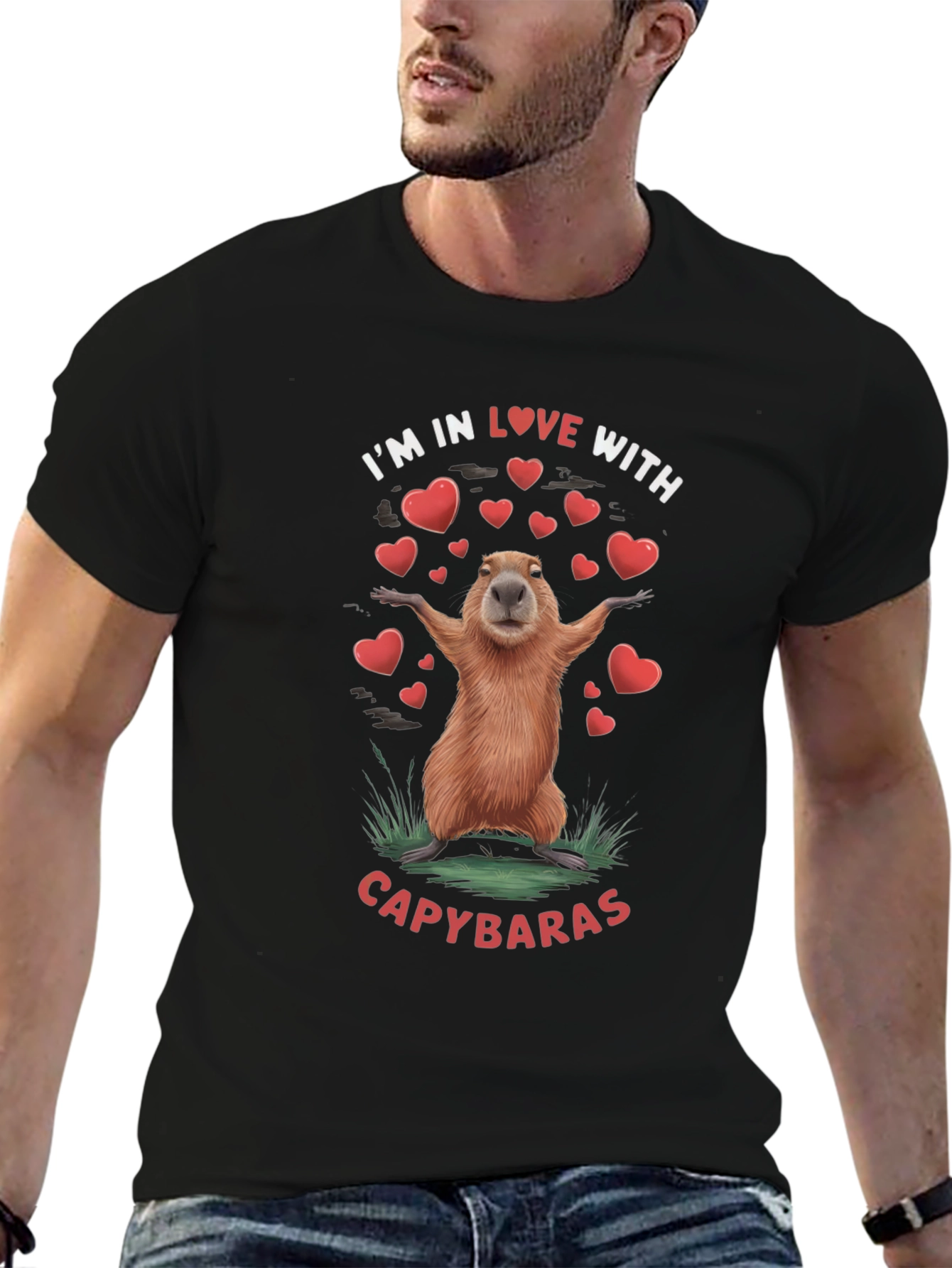 Black I Love Capybaras T-Shirt view 6