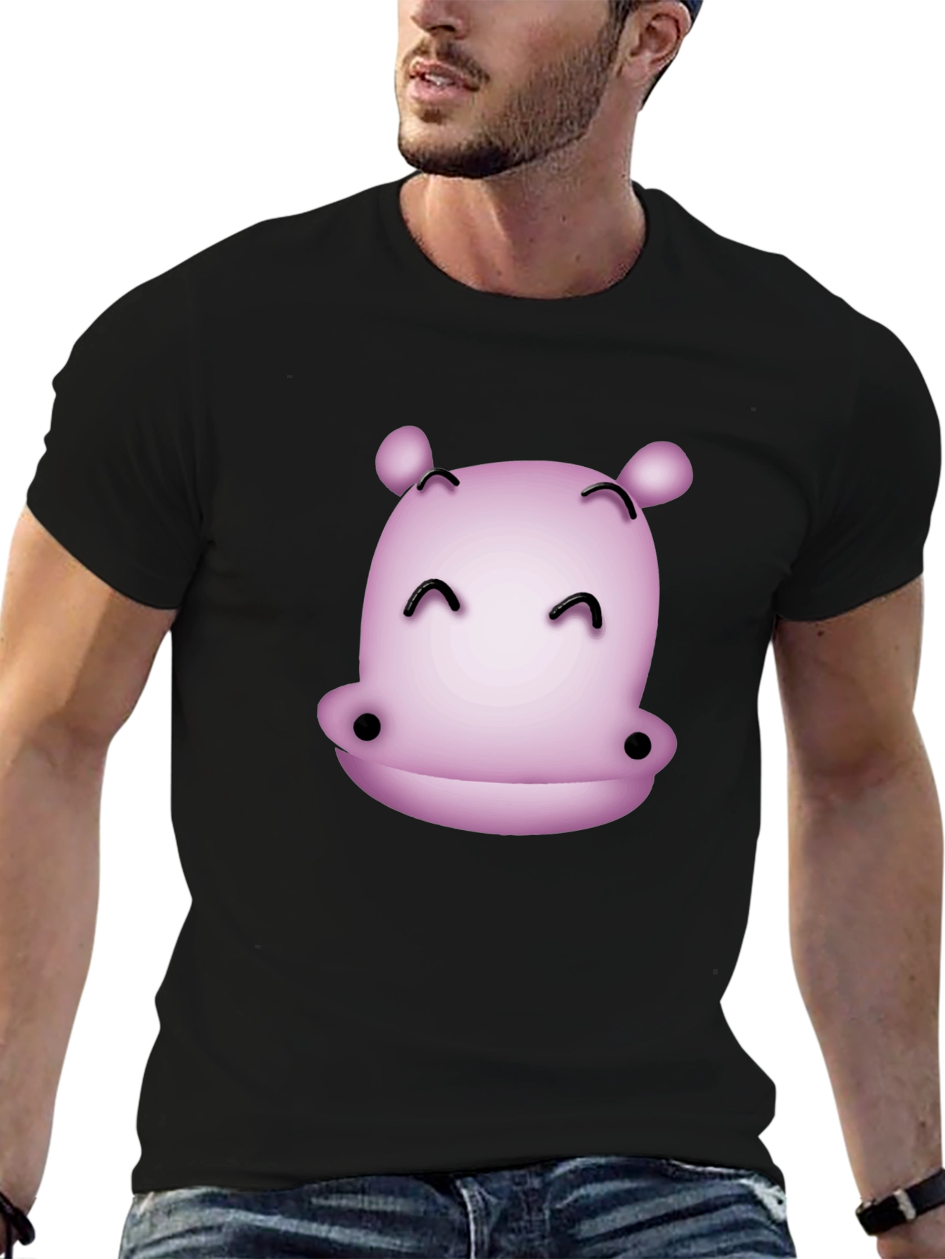 Black Cute Hippo Graphic T-Shirt - Black Casual Tee view 6