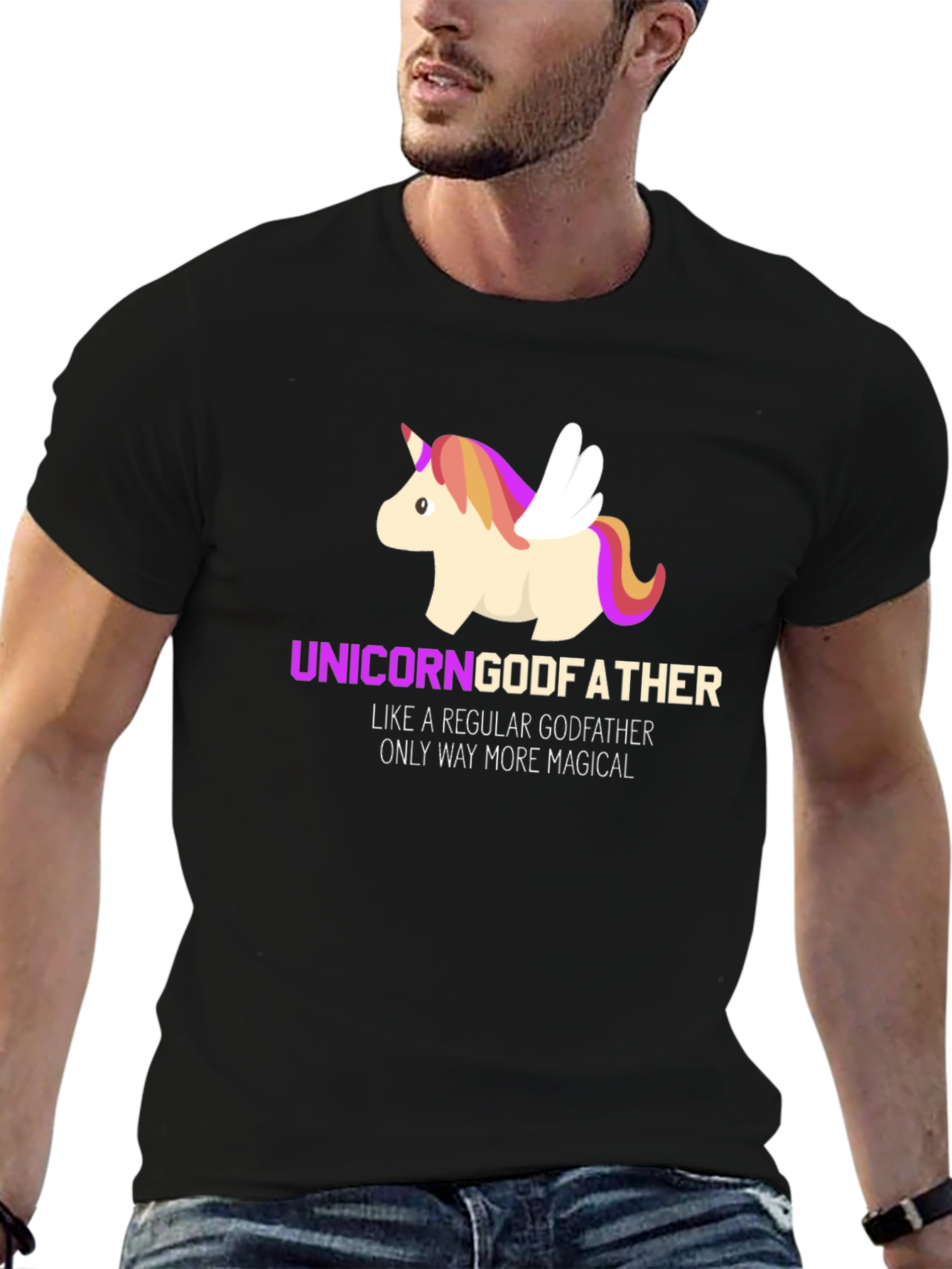 Black Unicorn Godfather T-Shirt - Magical Father's Day Gift view 6