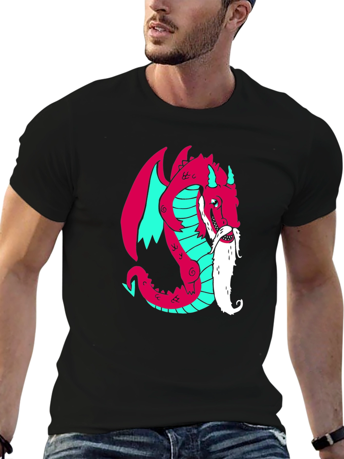Black Cool Dragon Graphic Tee - Black Cotton Blend view 6