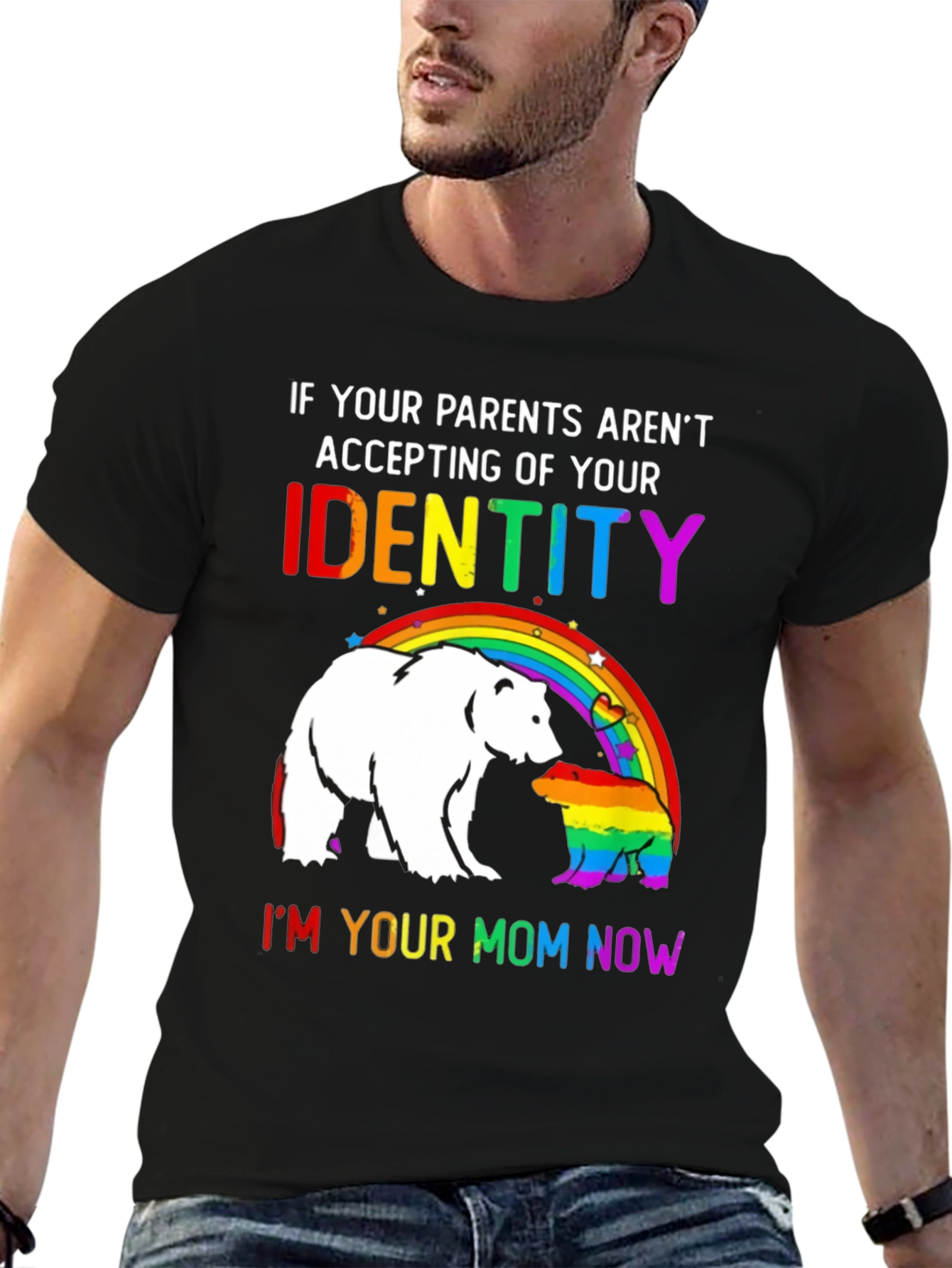 Black LGBT Pride Bear Tee - Your Mom Now! view 6