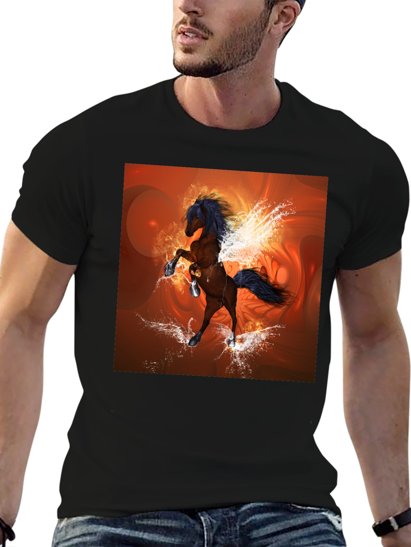 Black Fantasy Horse Graphic Black T-Shirt view 6