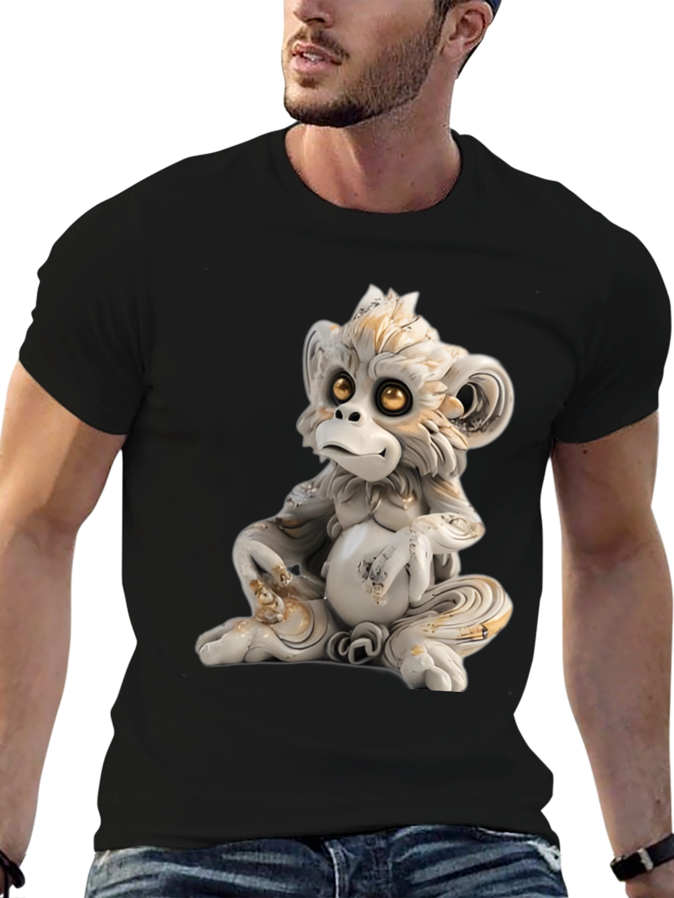 Black Monkey Statue Graphic Tee - Soft Cotton Blend view 6